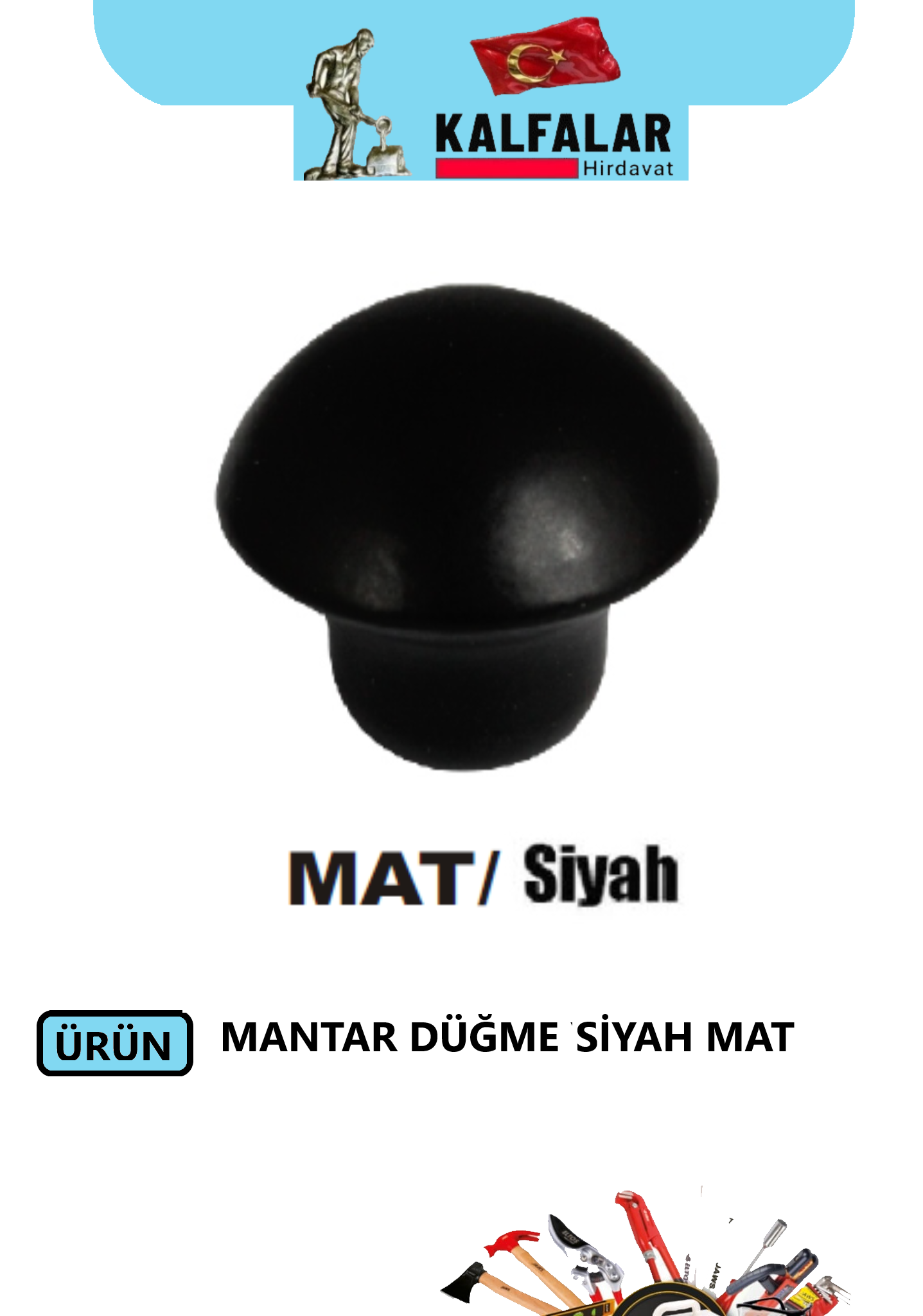 DÜĞME KULP MANTAR SİYAH MAT