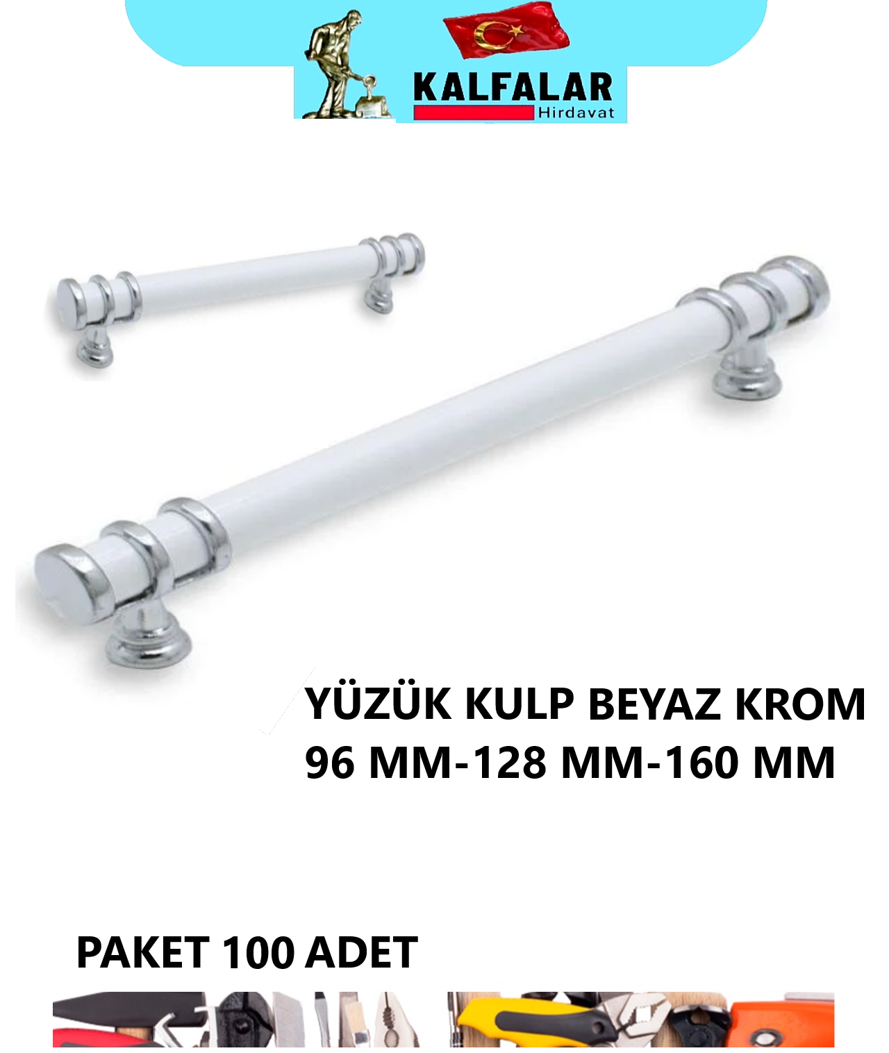 YÜZÜK KULP 160 MM BEYAZ KROM
