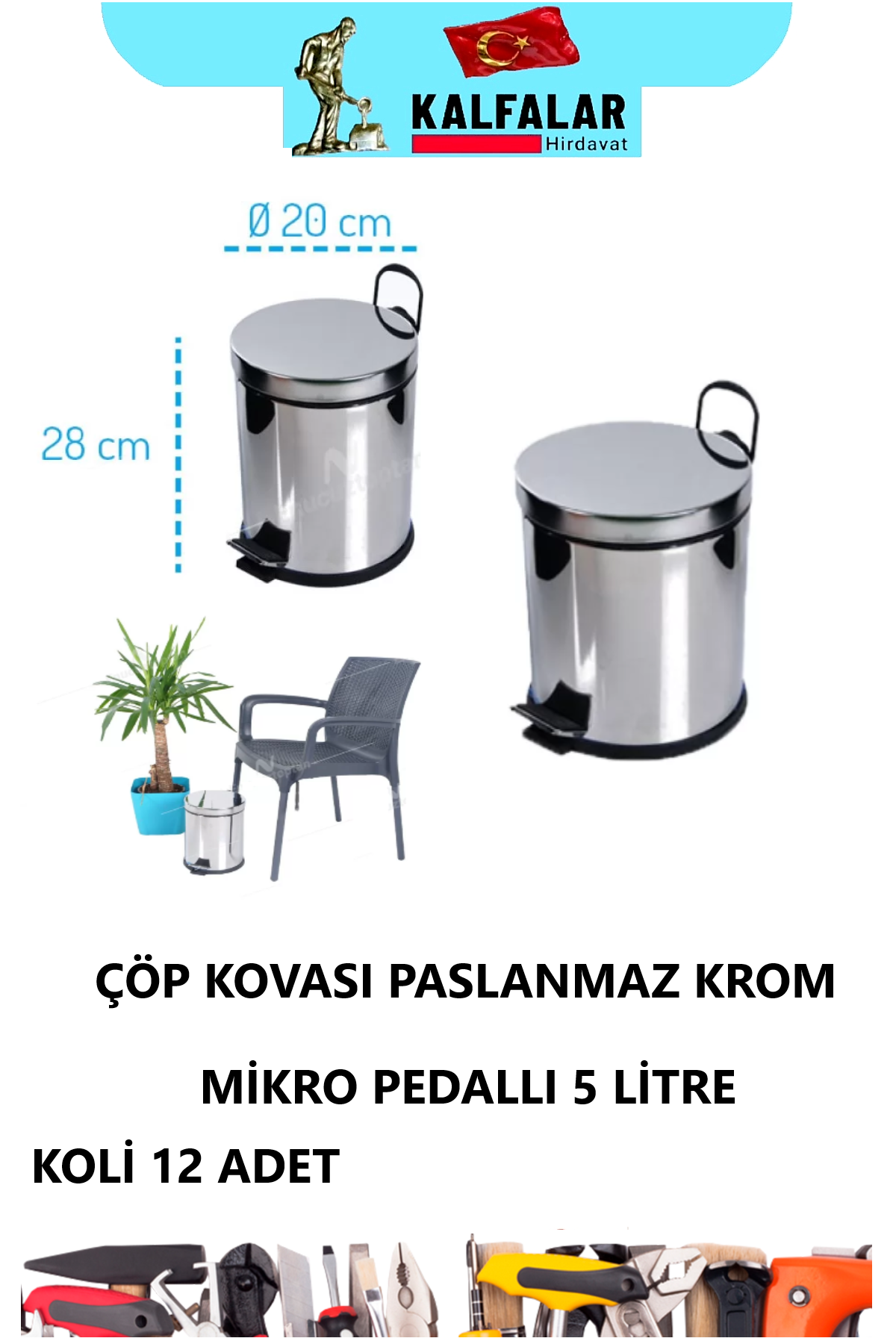 ÇÖP KOVASI PASLANMAZ KROM 5 LTR MİKRO