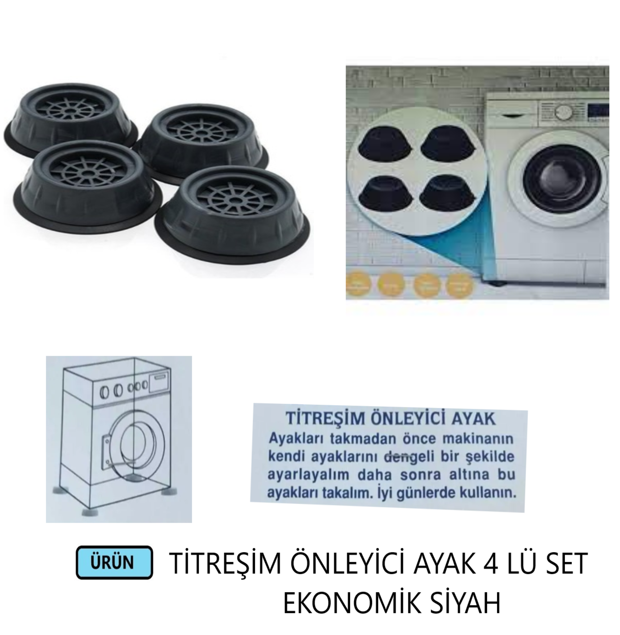 TİTREŞİM ÖNLEYİCİ AYAK 4 LÜ SET SİYAH