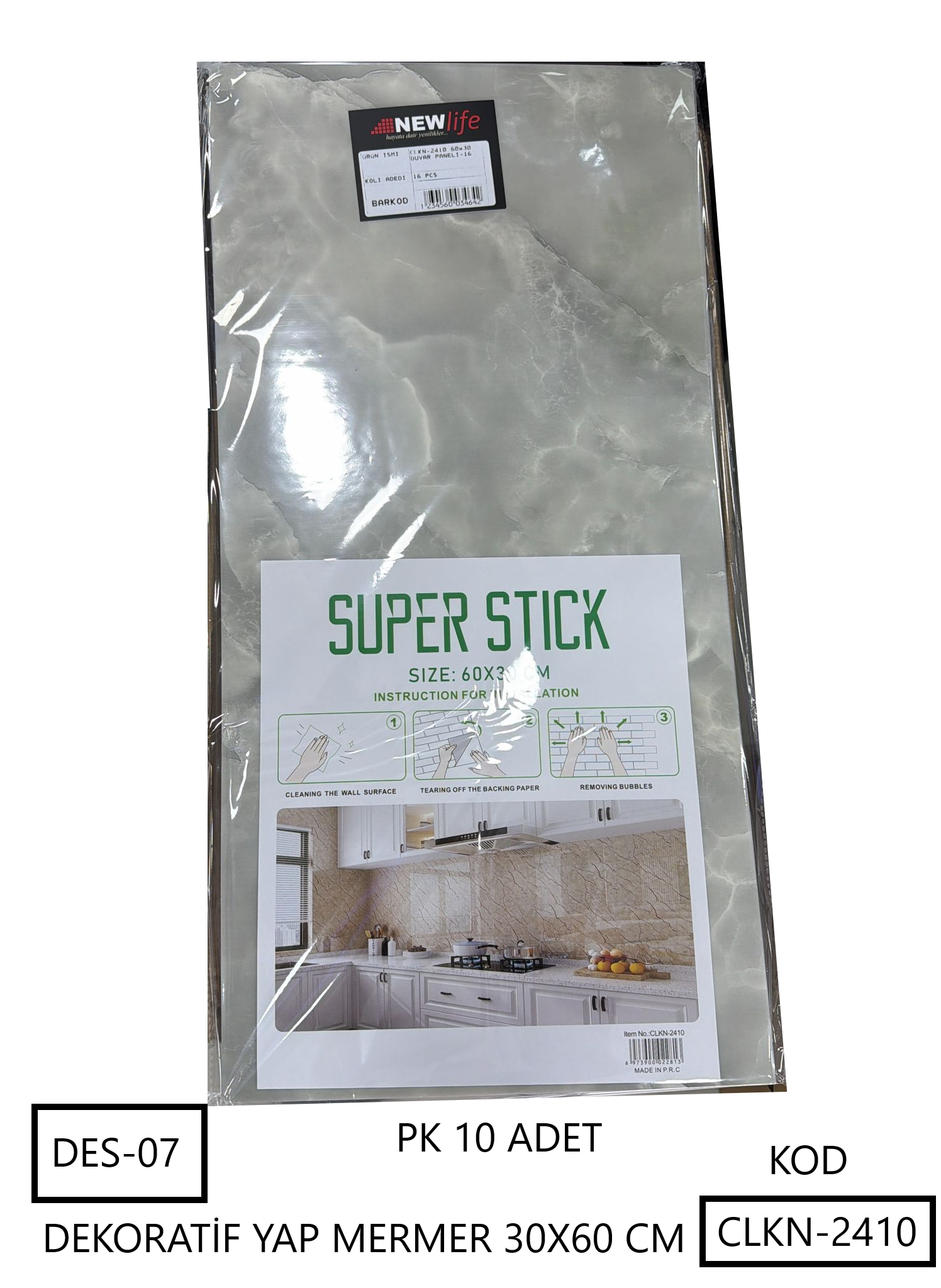 DEKORATİF YAPIŞTIRMA MERMER ÖLÇÜ 30X60 DES-7 CLKN-2410 PK 10 ADET 