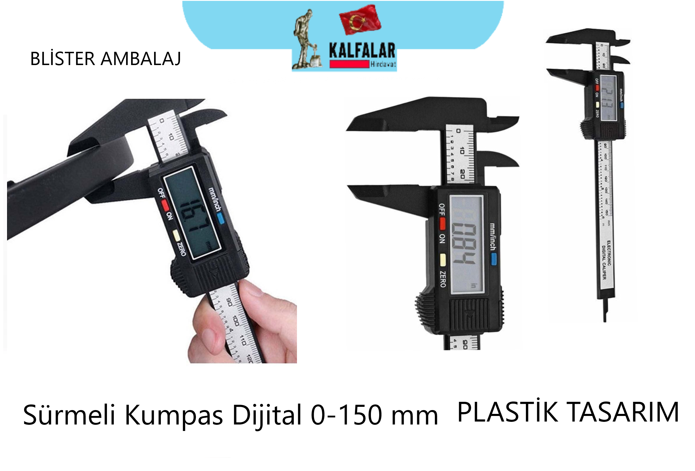 KUMPAS DİJİTAL SÜRMELİ 0-150 MM SERT PLASTİK TASARIM