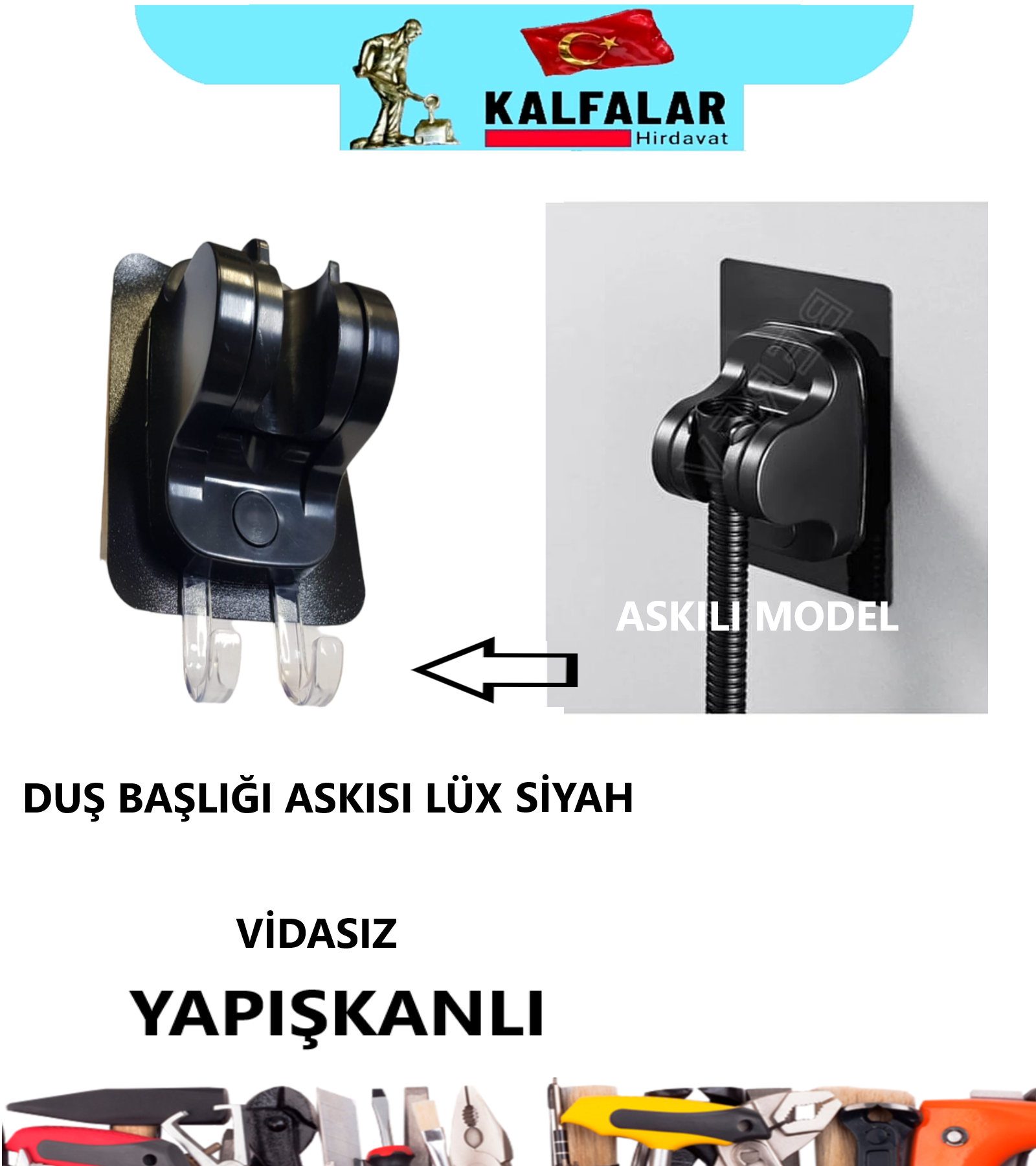 DUŞ BAŞLIĞI TUTUCU SİYAH LÜX ASKILI YAPIŞKANLI