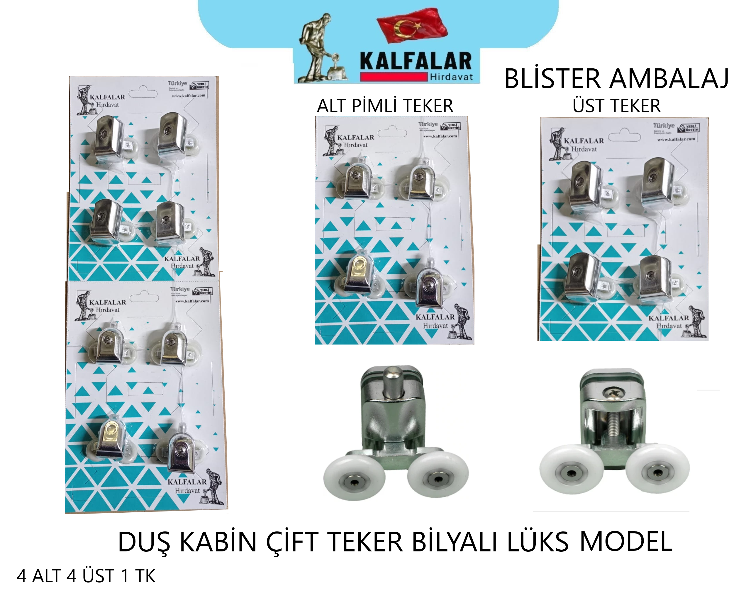 DUŞ KABİN ÇİFT TEKER BİLYALI LÜX TİP KROM TAKIM