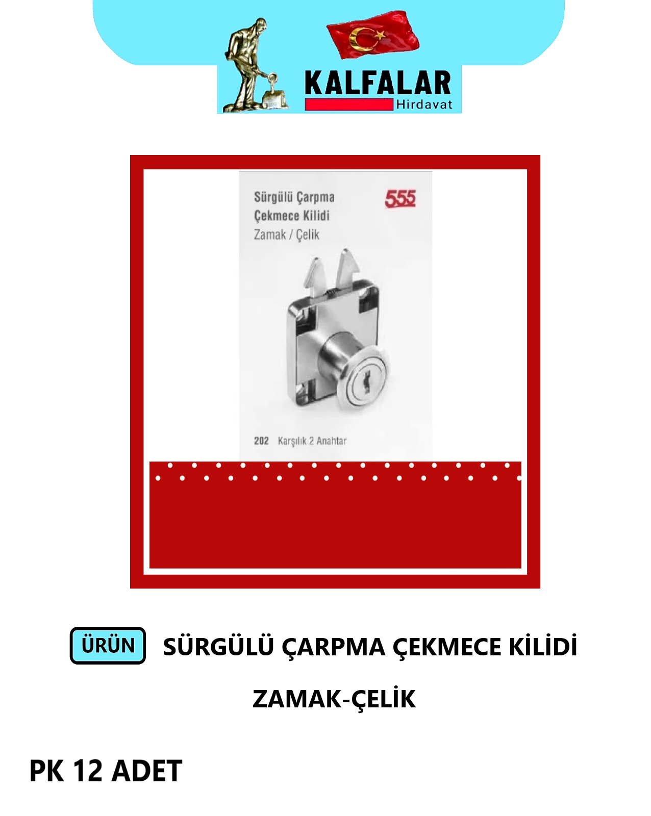 ÇEKMECE KİLİDİ SÜRGÜLÜ ÇARPMA  ZAMAK-ÇELİK