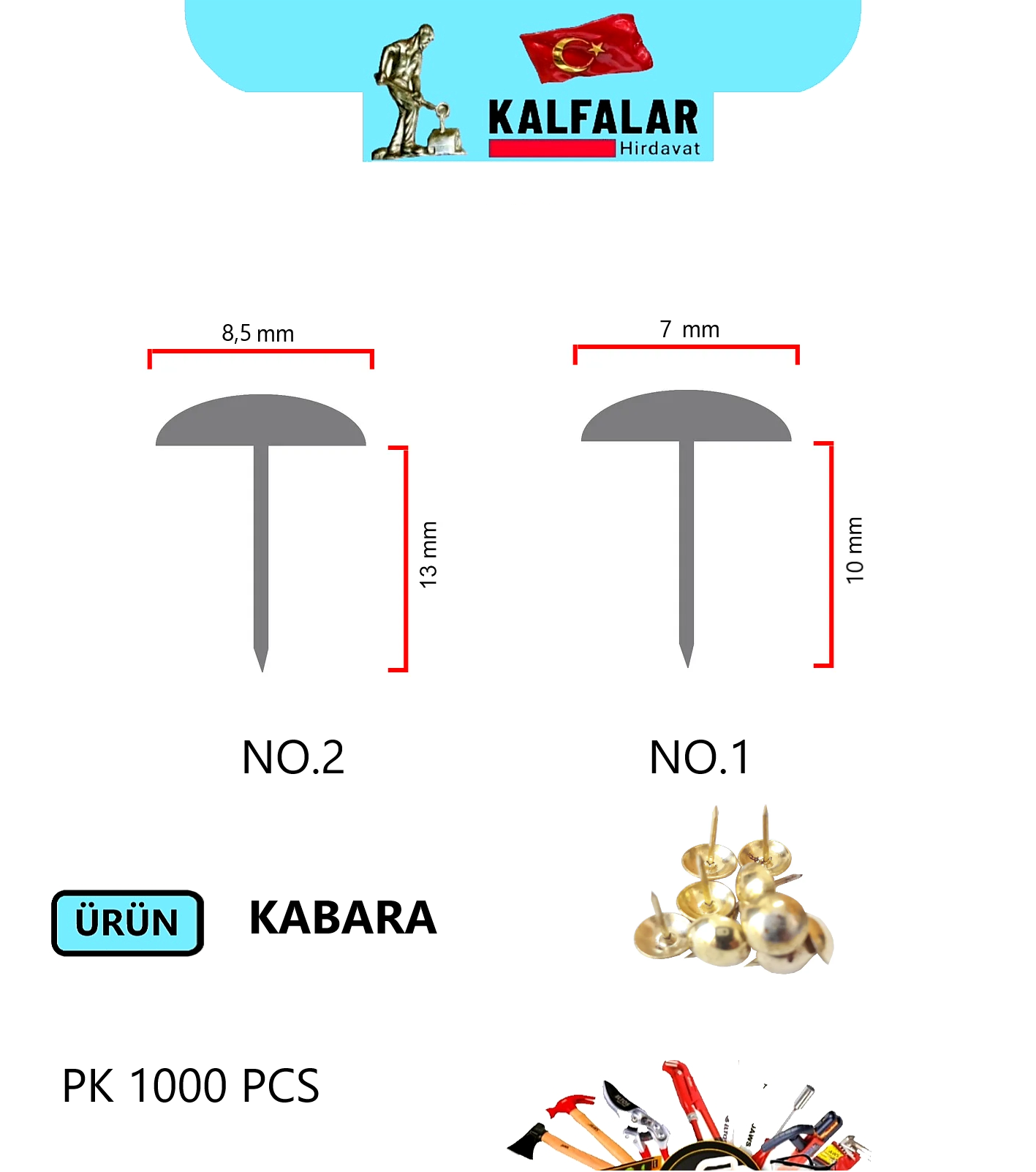 KABARA 7 MM NO.1 SARI DÜZ 1000 PCS