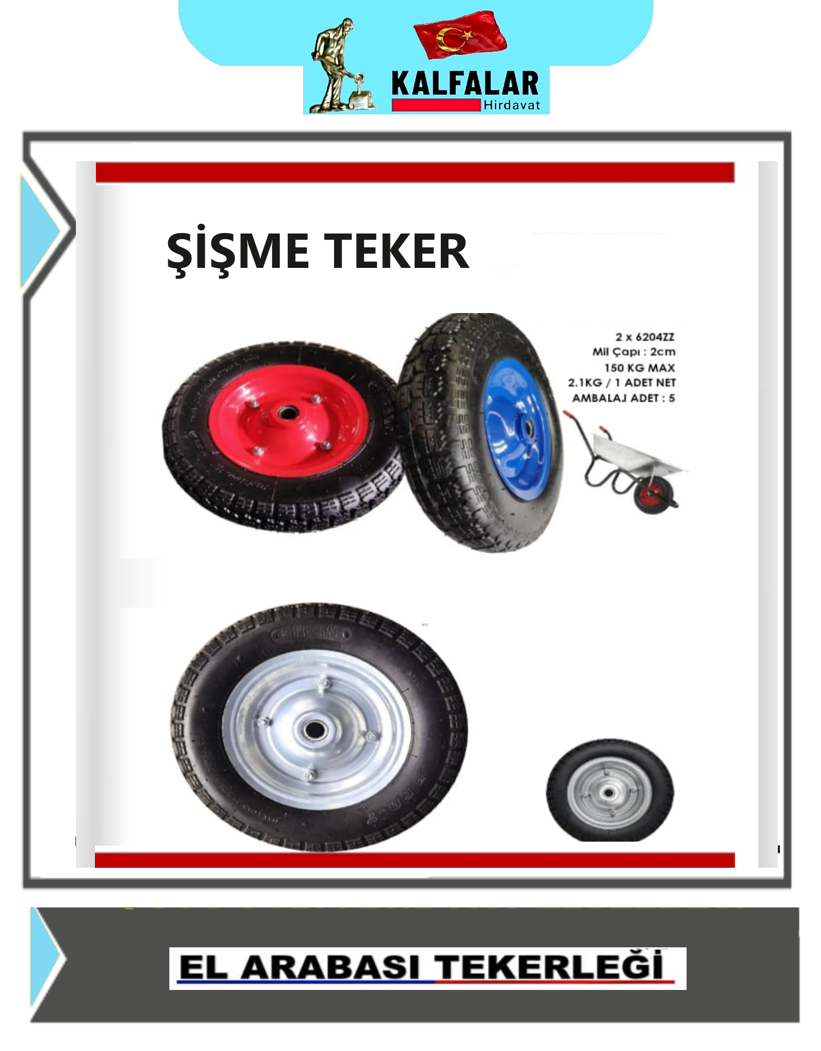 EL ARABASI TEKER PU BİLYALI ÇELİK JANT ŞİŞME PK 5 ADET