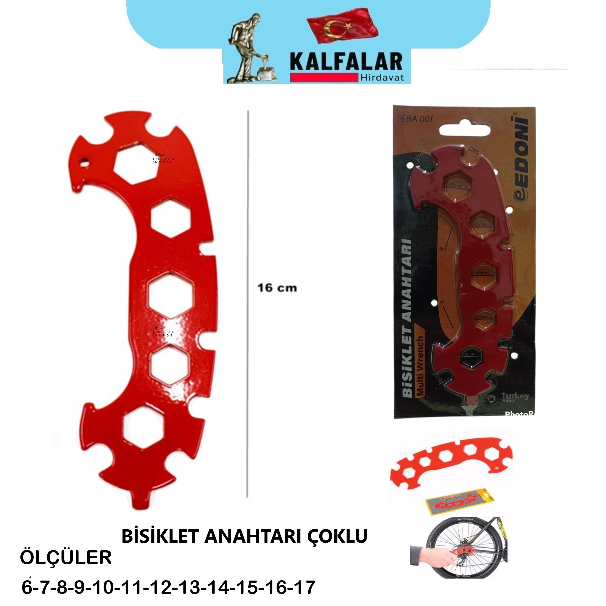 BİSİKLET ANAHTARI ÖLÇÜLER-6-7-8-9-10-11-12-13-14-15-16-17