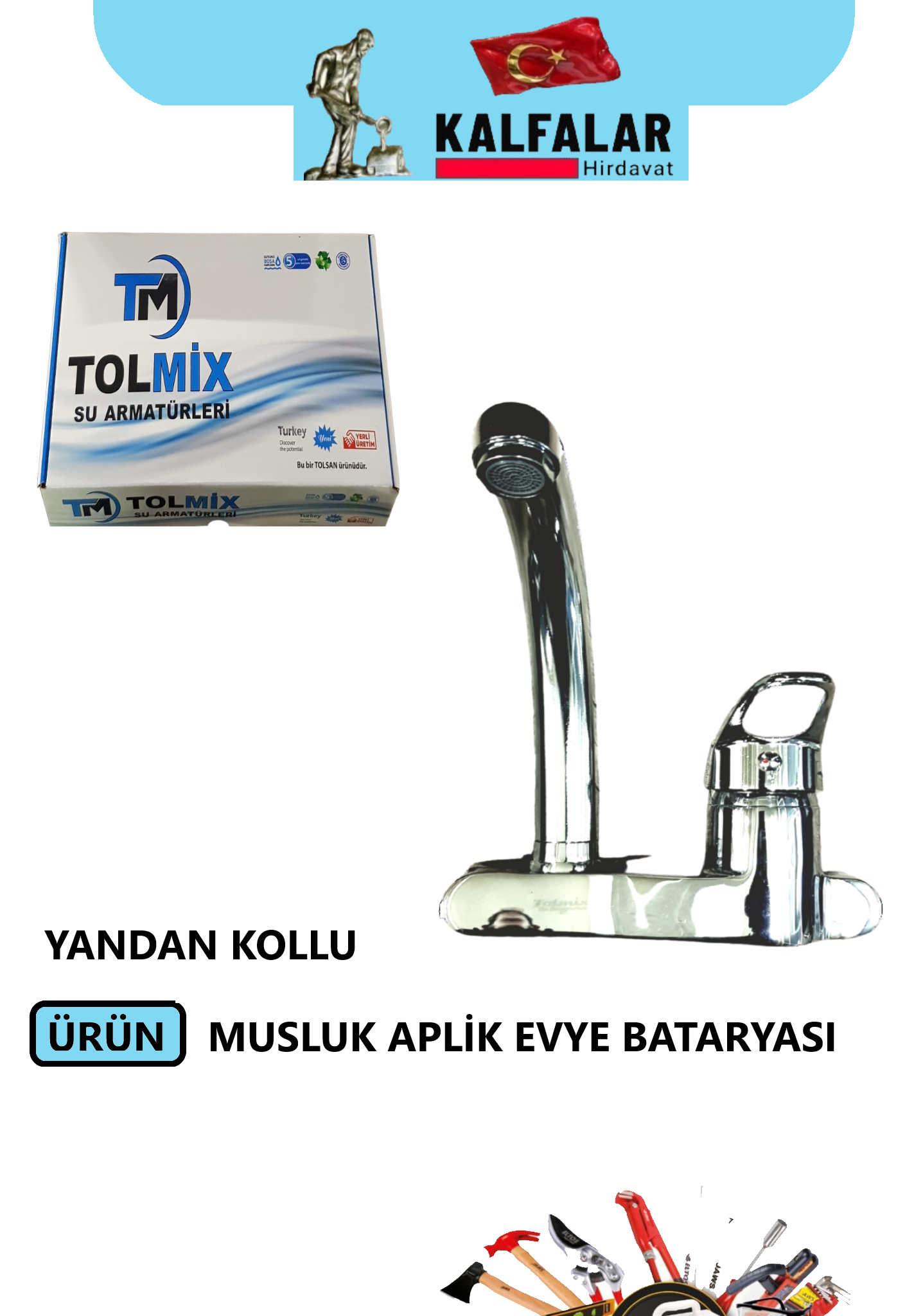 MUSLUK MUTFAK APLİK EVYE BATARYA  YANDAN KOLLU