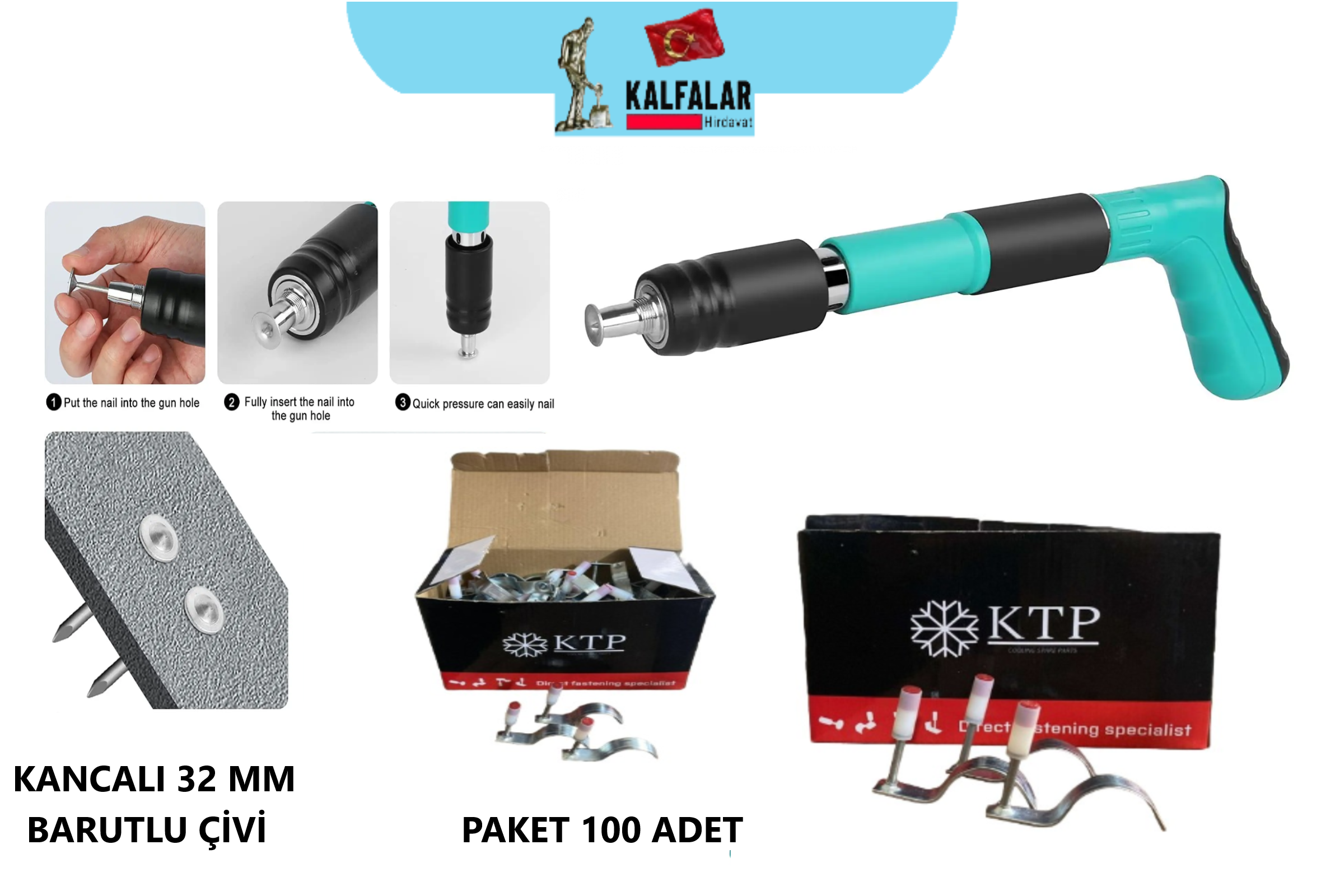 BARUTLU ÇİVİ KANCALI 32 MM PAKET 100 ADET