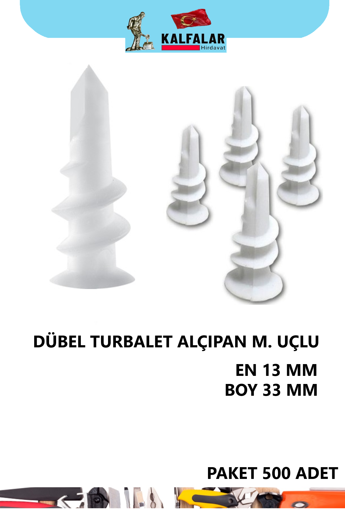DÜBEL TURBOLET ALÇIPAN M. UÇLU 13 MM EN 33 MM BOY