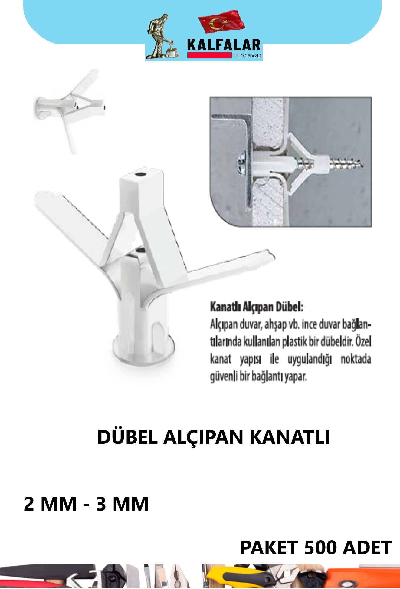 DÜBEL ALÇIPAN KANATLI 3 MM PK 500 ADET