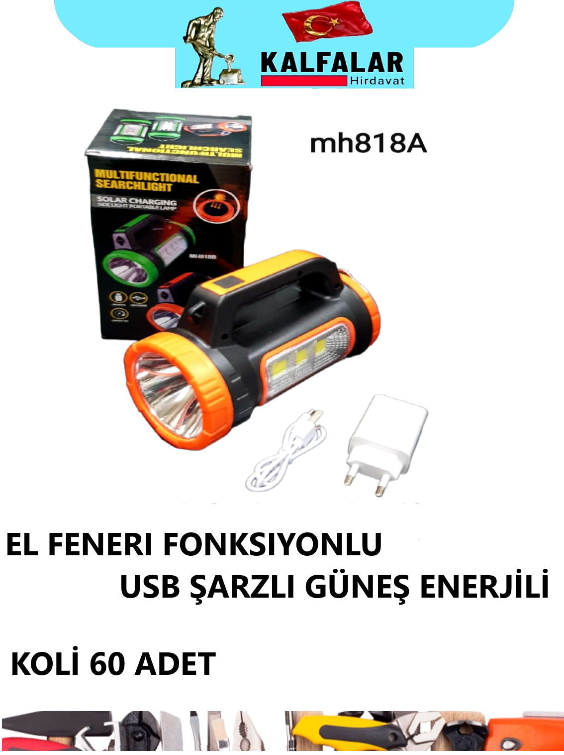 EL FENERİ GÜNEŞ ENERJİLİ USB ŞARZLI FONKSİYONLU