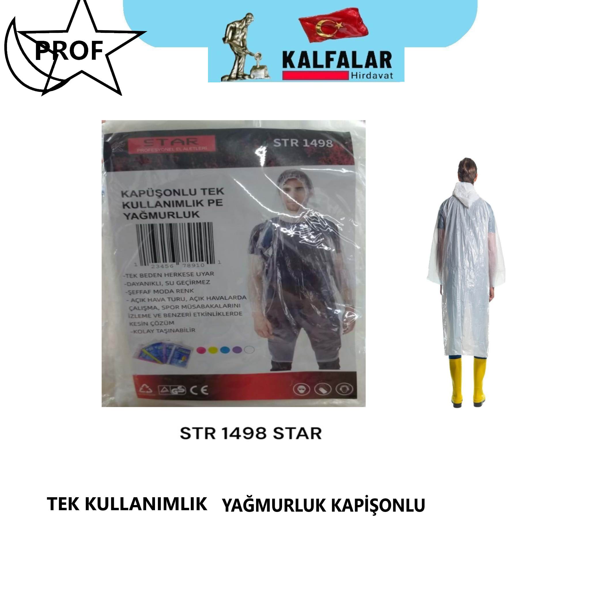 YAĞMURLUK TEK KULLANIMLIK KAPİŞONLU ŞEFFAF