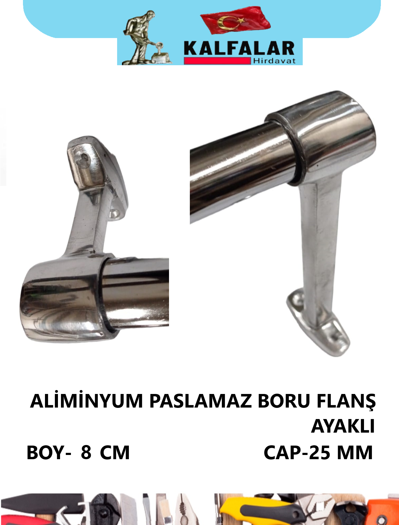 ALİMİNYUM PASLANMAZ BORU FLANŞI AYAKLI KAPALI  8 CM X 25 MM