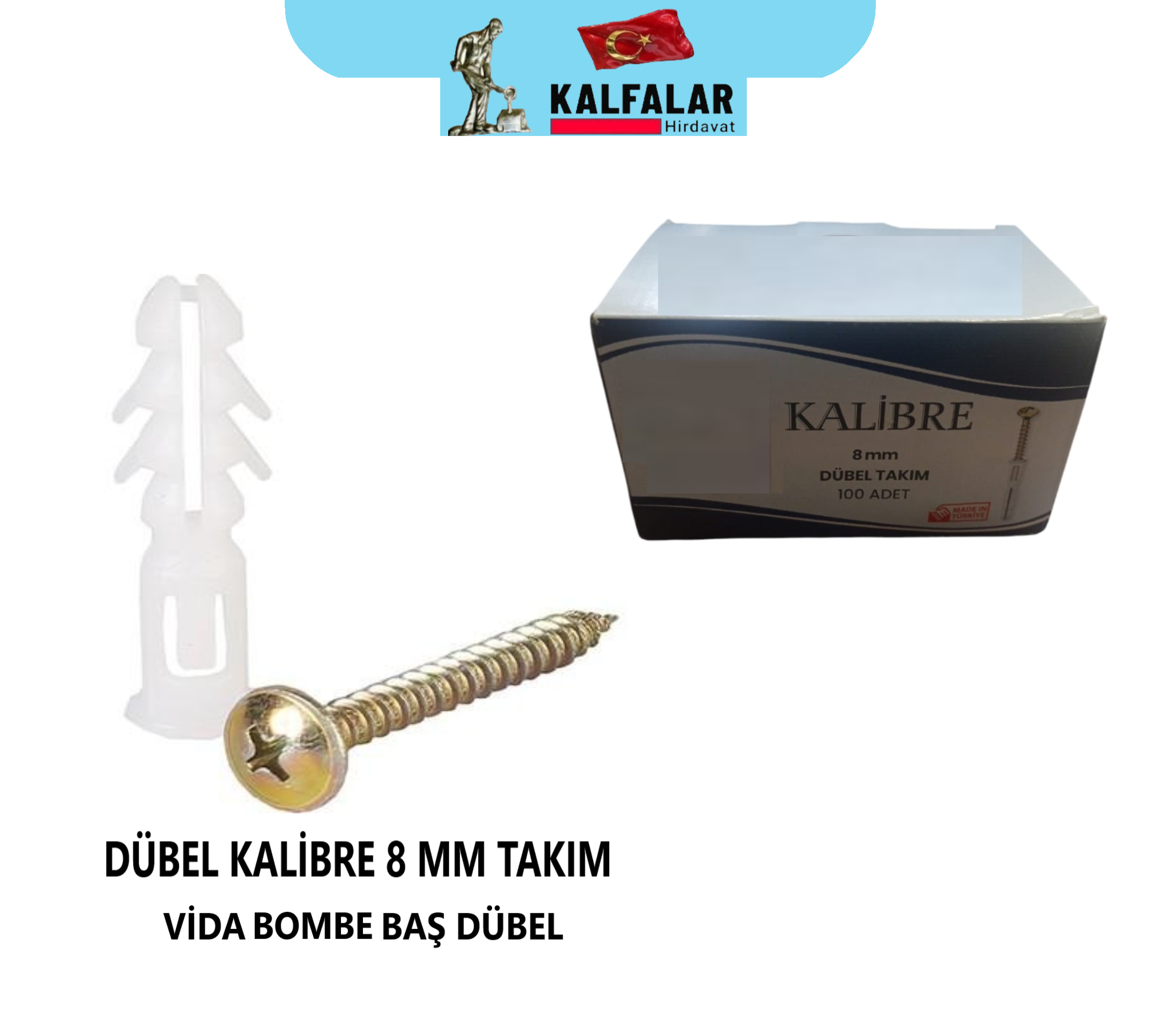 DÜBEL KALİBRE TAKIM BEYAZ 8 MM BOMBE VİDA 
