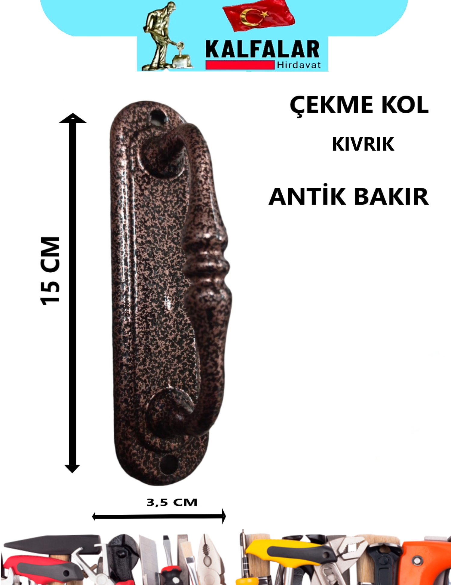 ÇEKME KOL BÜYÜK KIVRIK ANTİK BAKIR 15 CM 