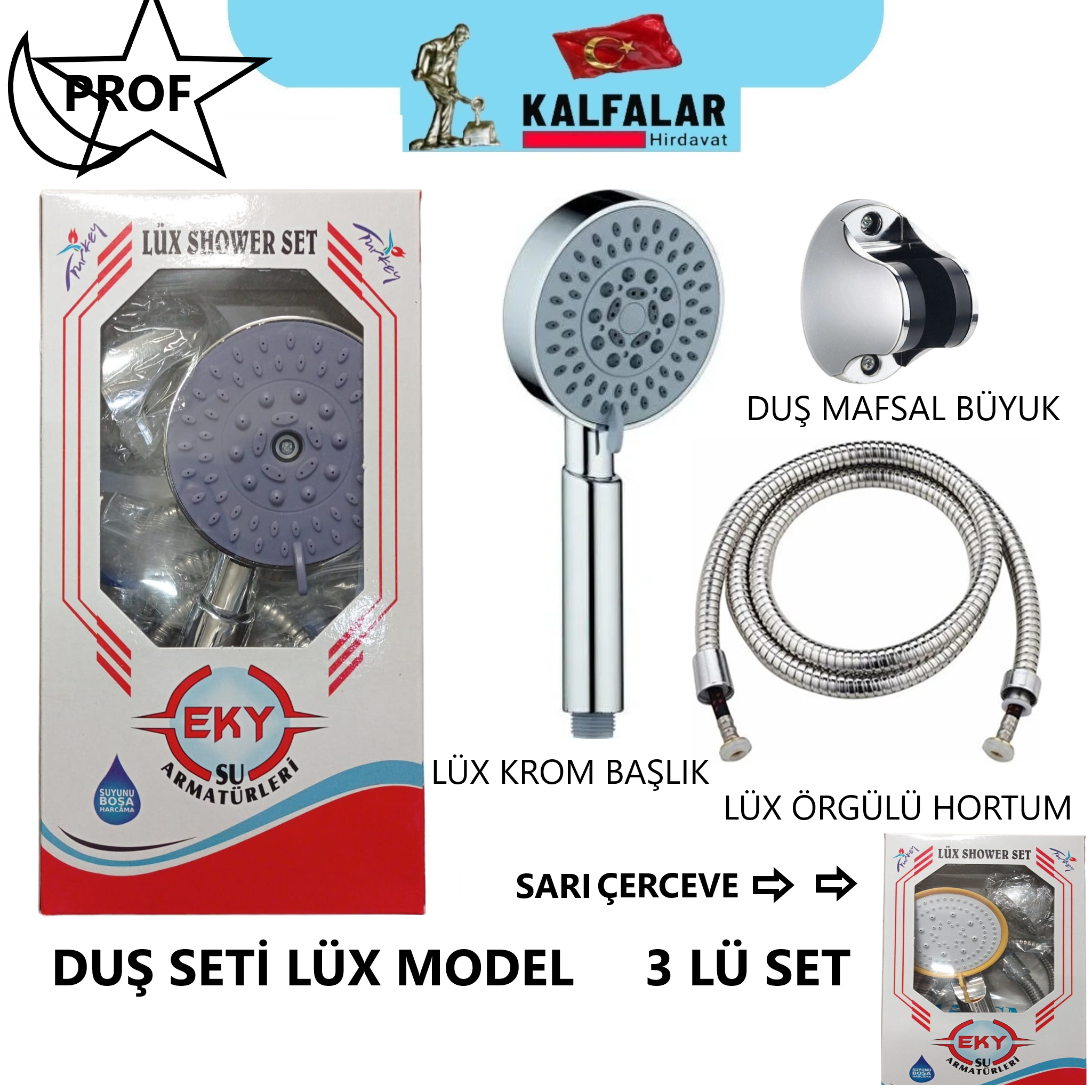 DUŞ SETİ LÜX ÖRGÜLÜ HORTUM LÜX BAŞLIK MAFSAL SET SARI
