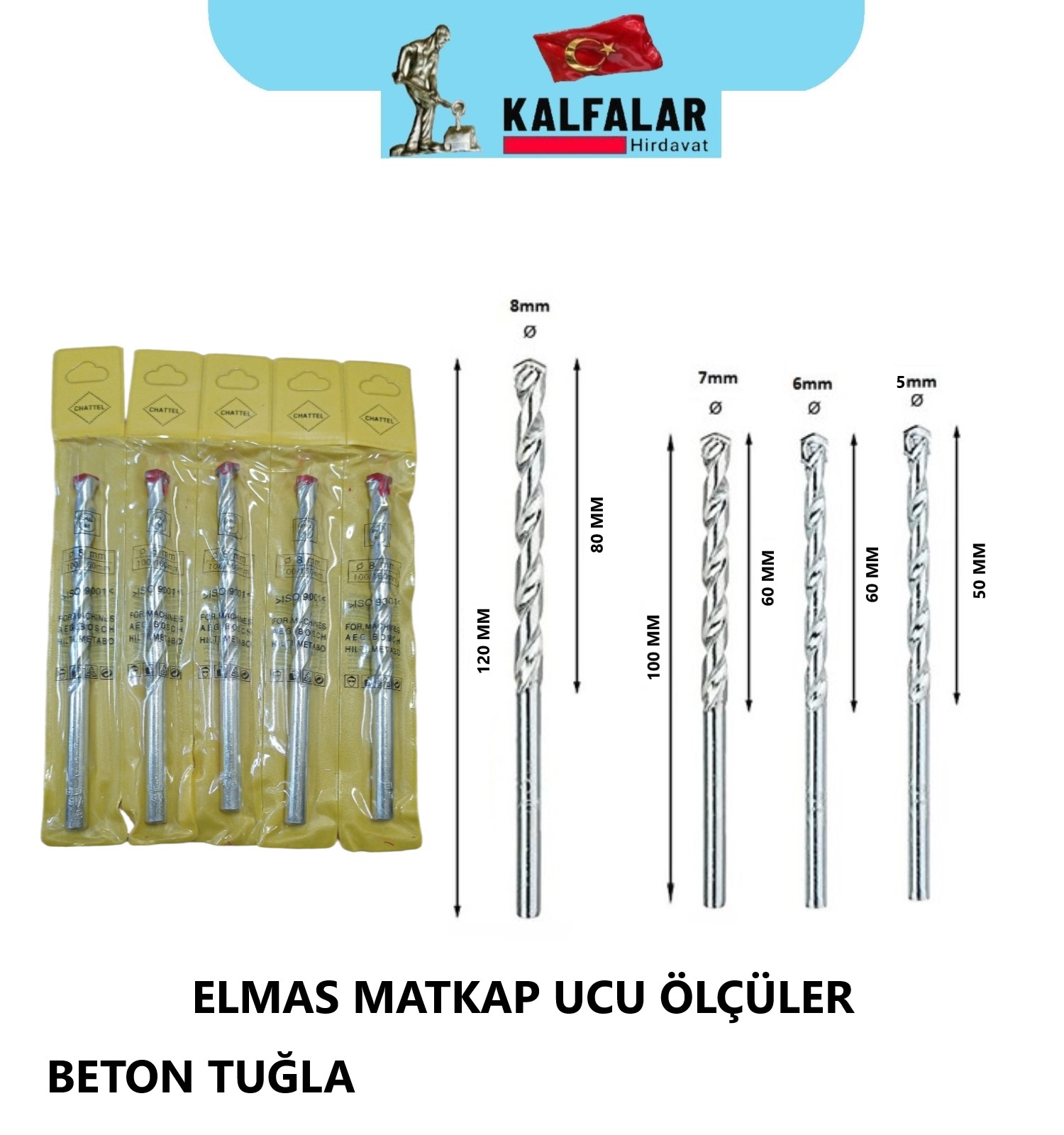 ELMAS MATKAP UÇ BETON TUĞLA 08 MM 