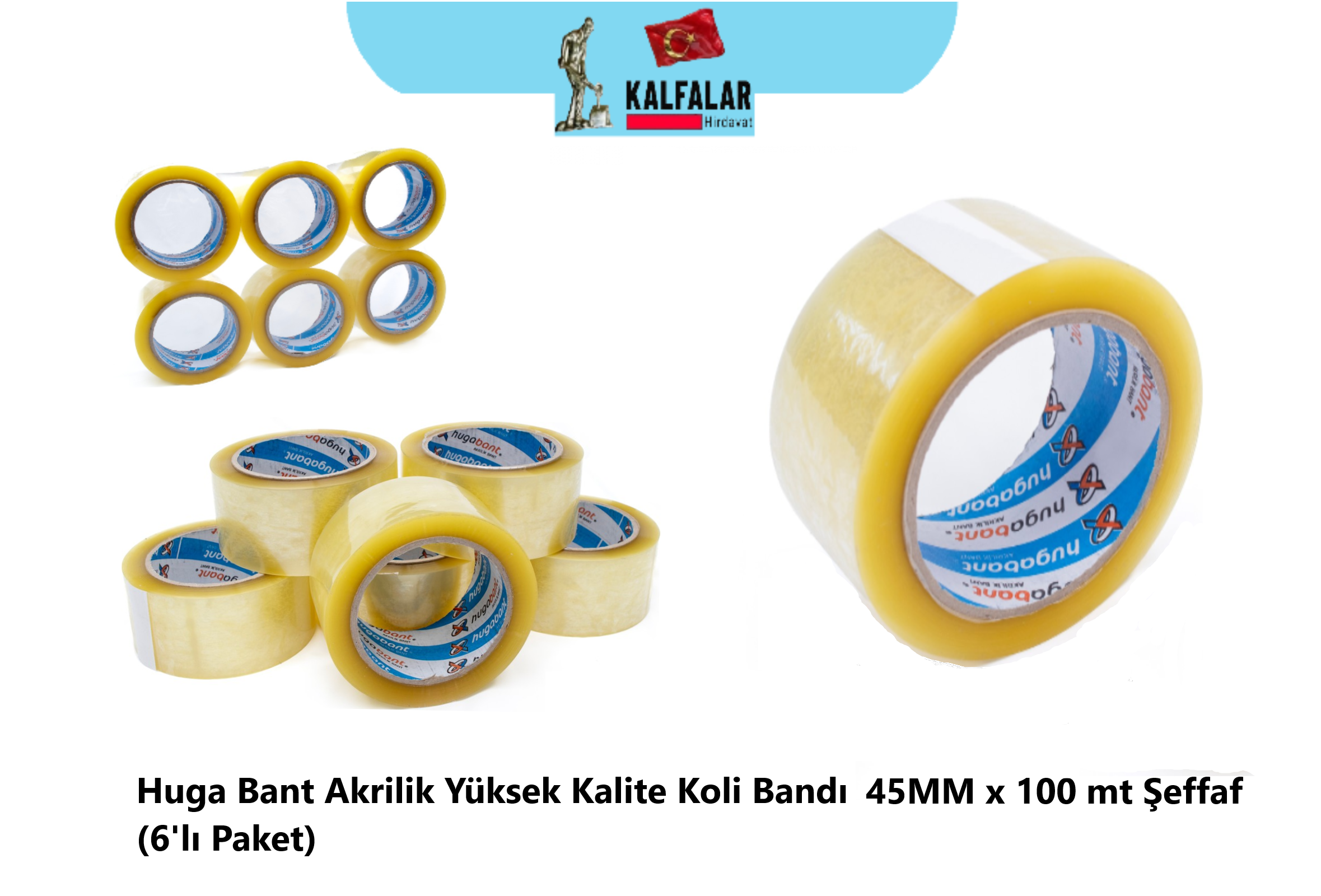 KOLİ BANDI HUGO 45MMX100 METRE AKRİLİK ŞEFFAF KALİTELİ ÜRÜN