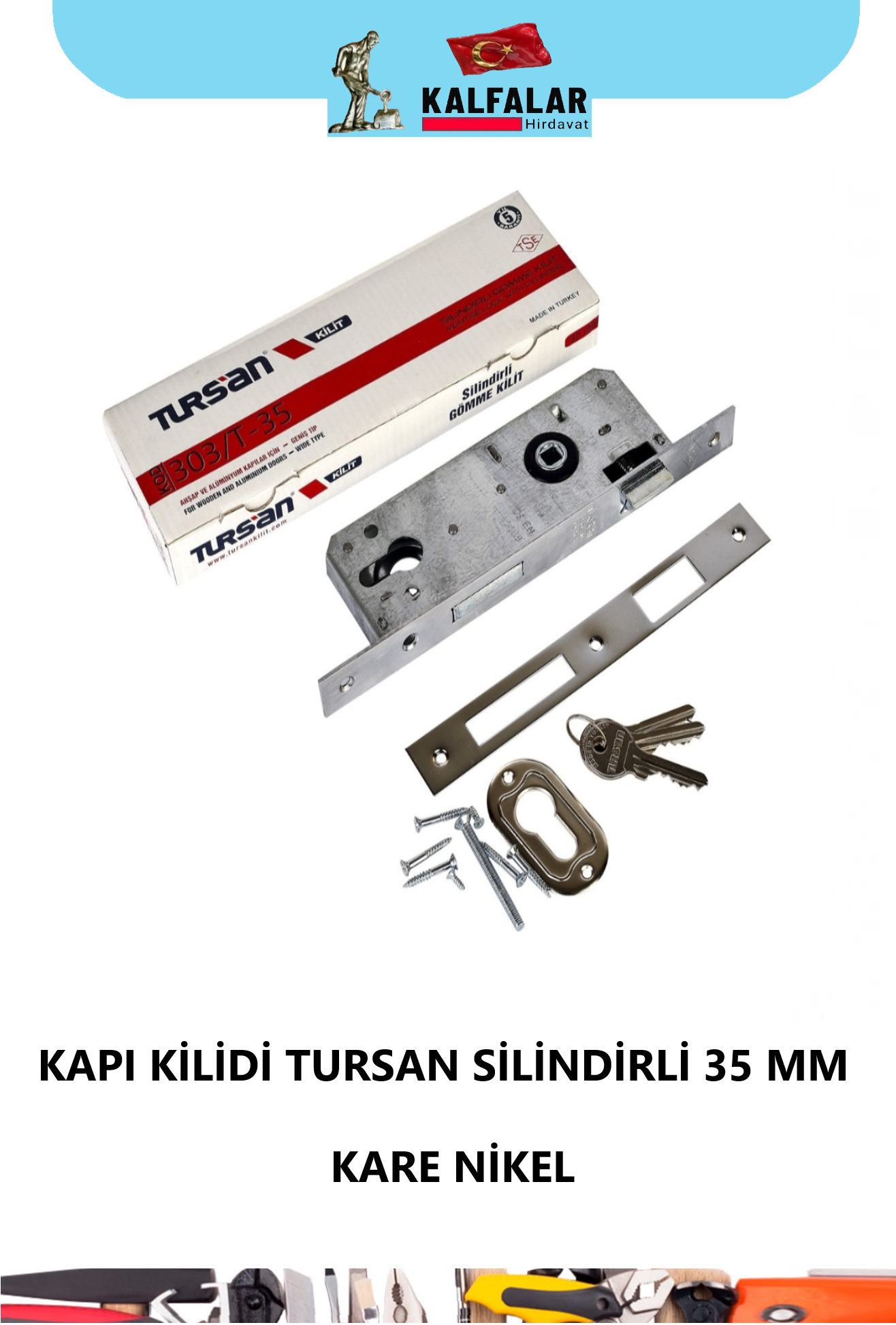 KAPI KİLİDİ TURSAN SİLİNDİRLİ 35 MM KARE NİKEL