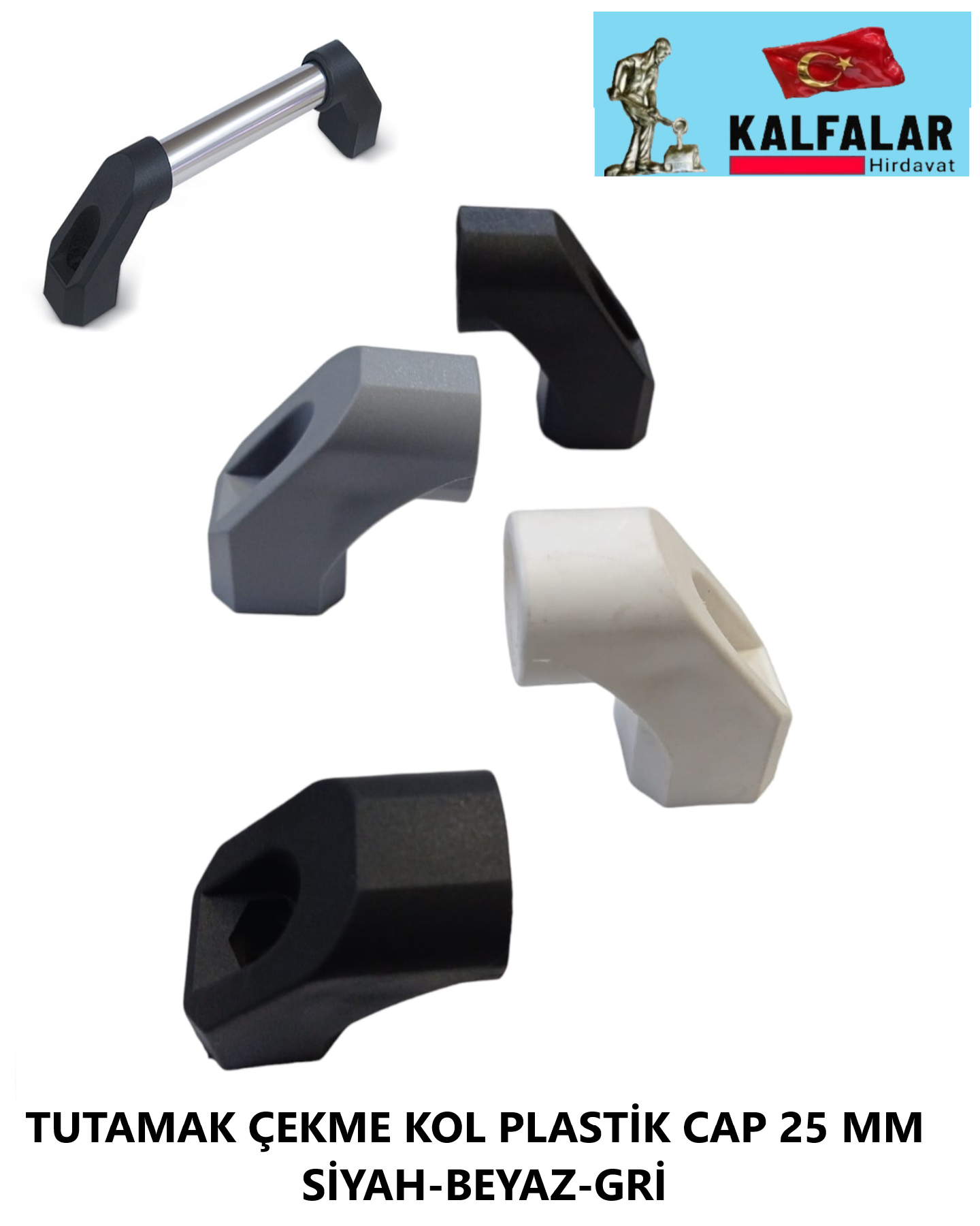 TUTAMAK ÇEKME KOL PLASTİK GRİ KAFA ÖLÇÜ 25 MM