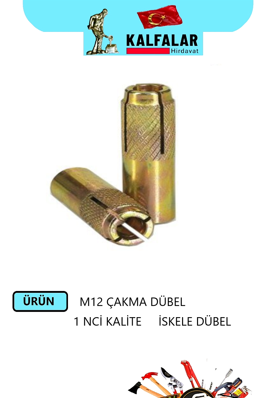 ÇELİK DÜBEL ÇAKMA M12 İSKELE DÜBELİ SARI  