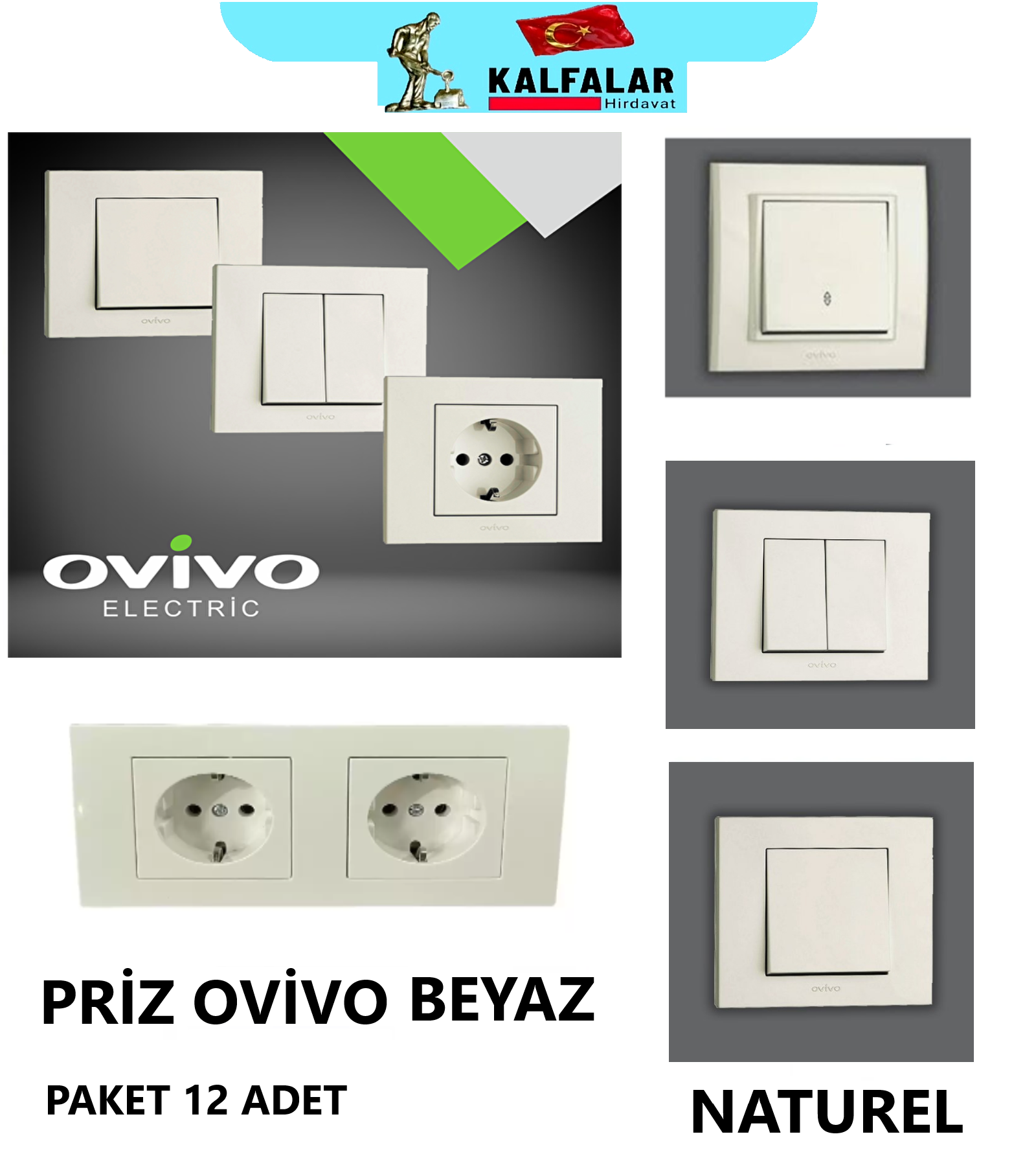 PRİZ OVİVO NATUREL BEYAZ UYDU F TİPİ KONNEKTÖR