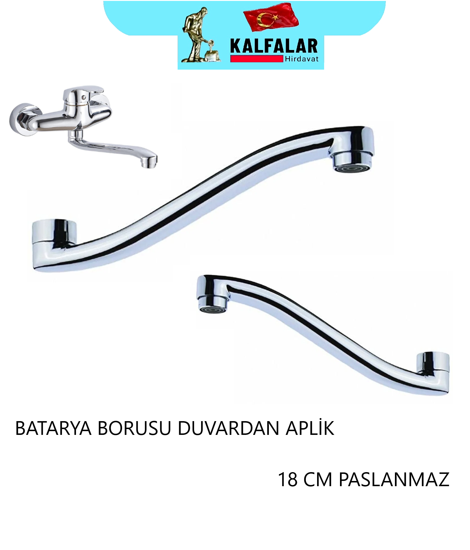 BATARYA BORU DUVARDAN BORU PASLANMAZ KROM APLİK 18 CM