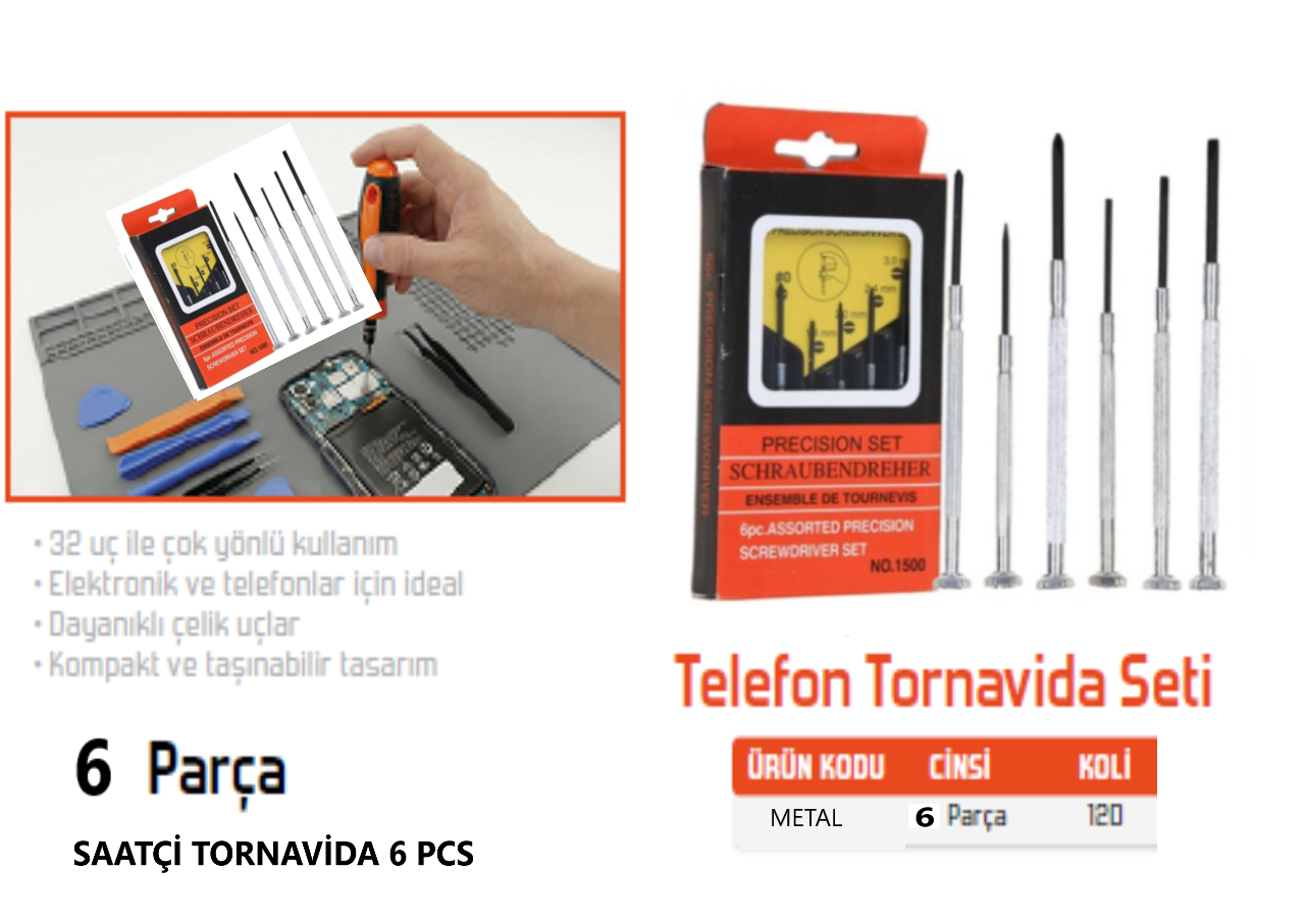 TORNAVİDA SAATÇİ KUTULU METAL SAP 6 PCS 