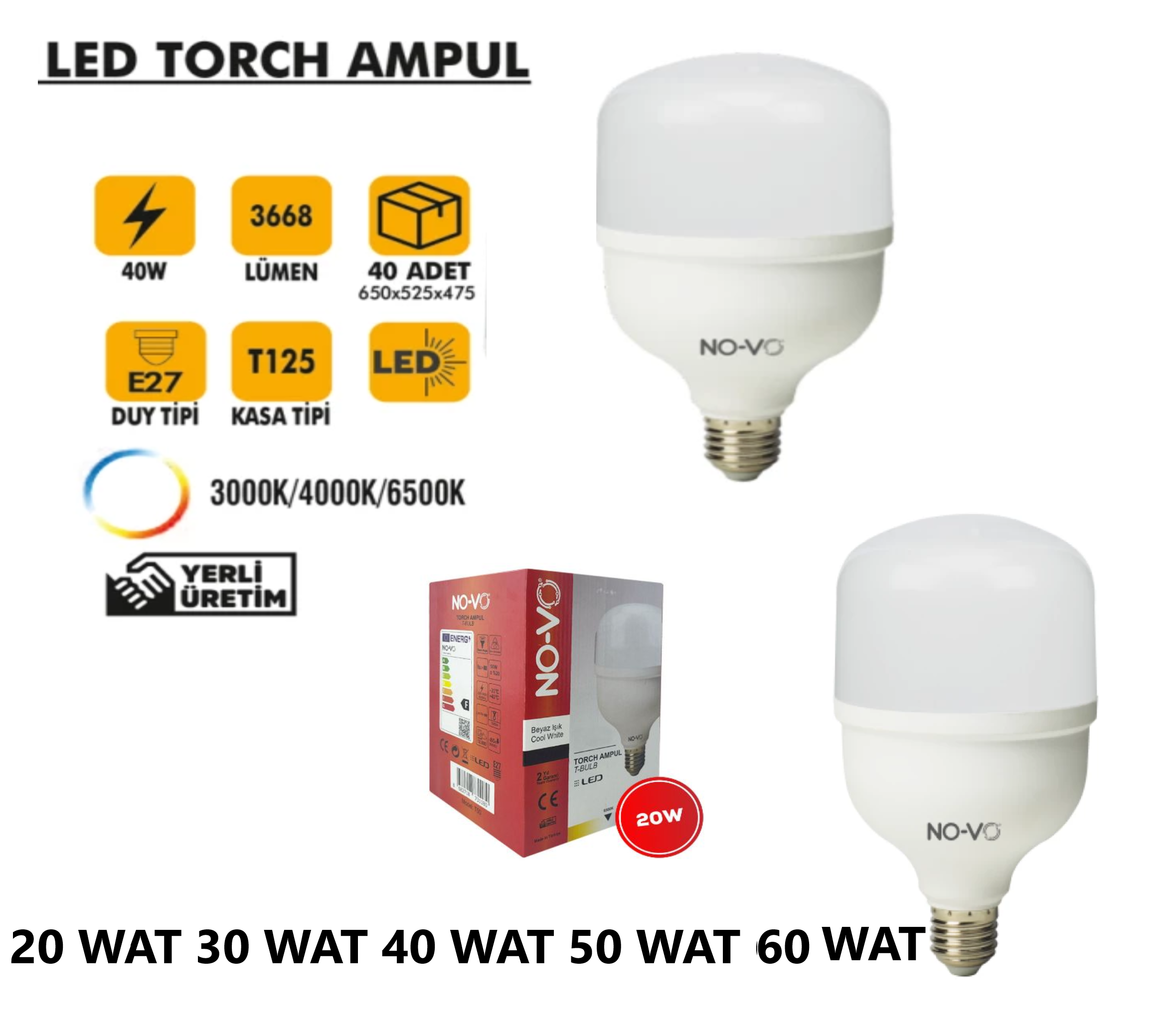 TORCH LED AMPÜL 60 WAT PROF BEYAZ IŞIK NO-VO