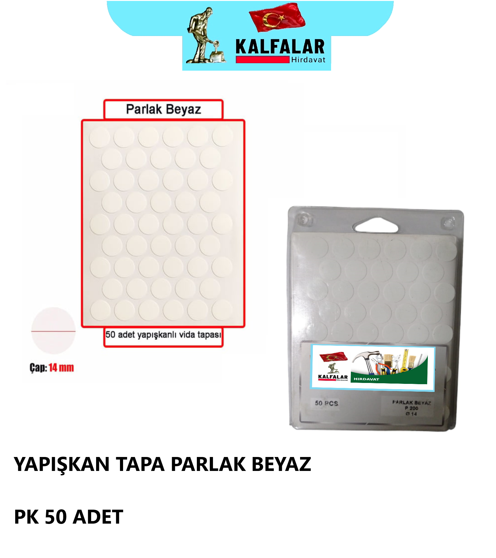 YAPIŞKAN TAPA PARLAK BEYAZ PK 50 ADET