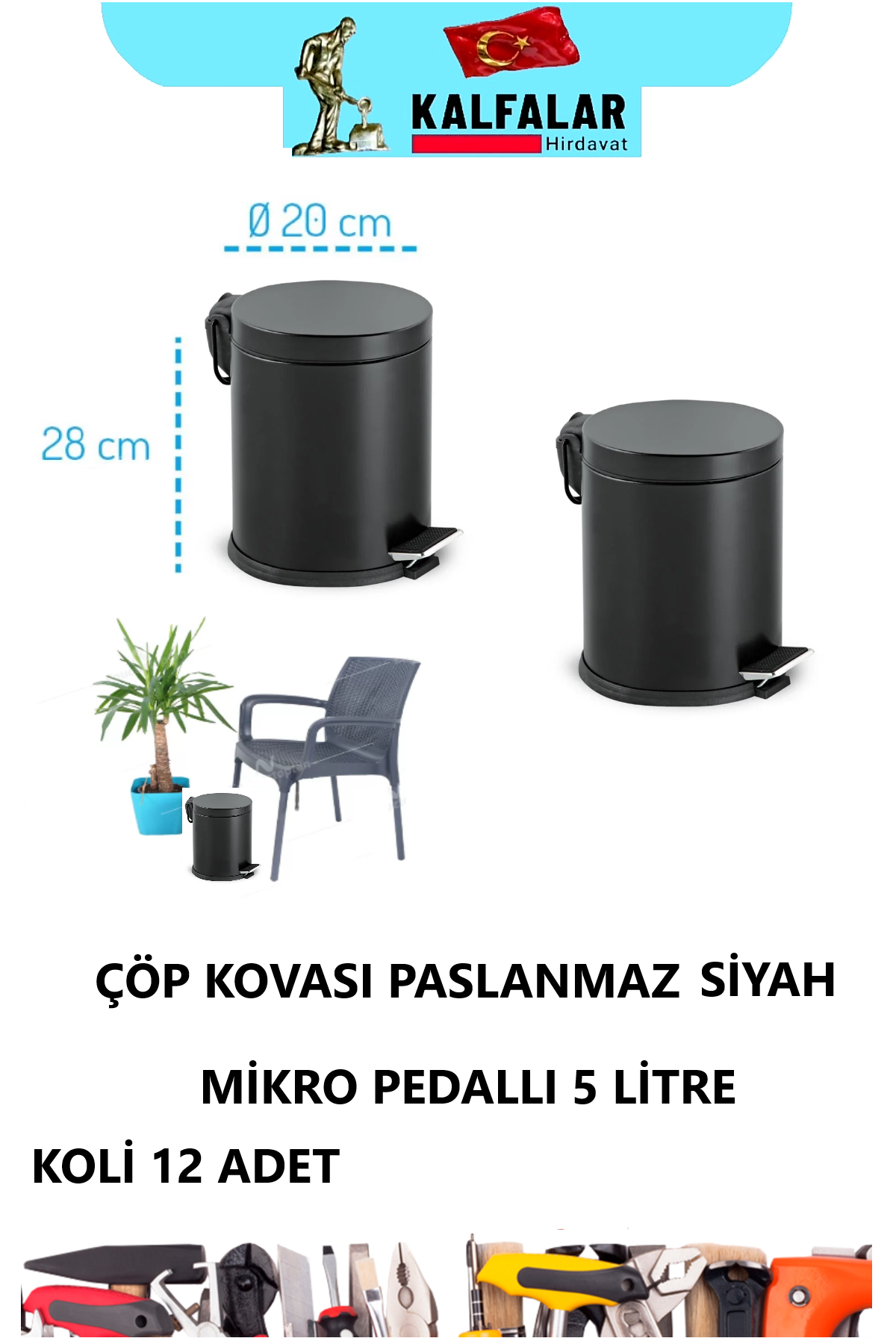 ÇÖP KOVASI PASLANMAZ SİYAH 5 LTR MİKRO
