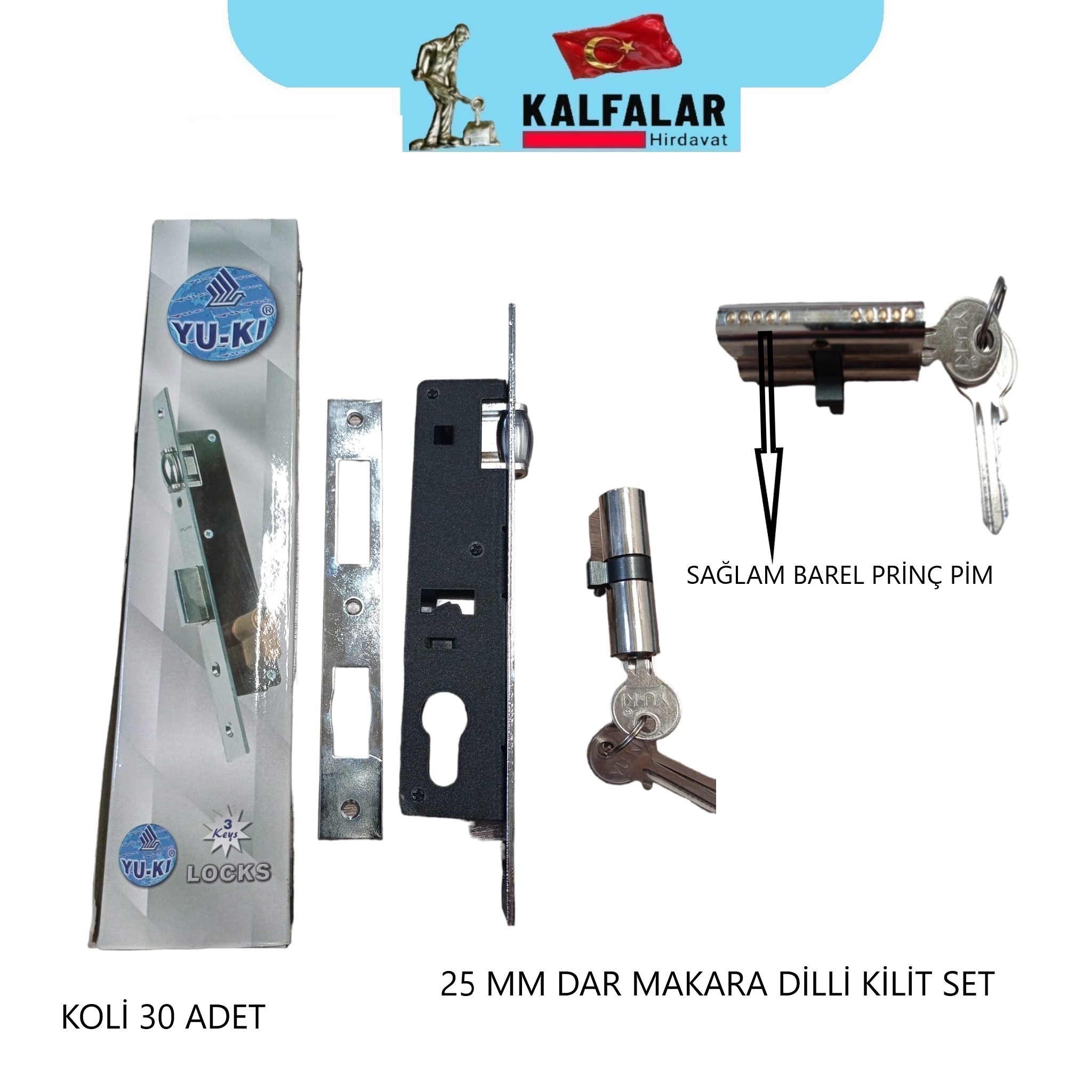 KAPI KİLİDİ DAR MAKARALI SİLİNDİRLİ 25 MM KARE NİKEL YUKİ