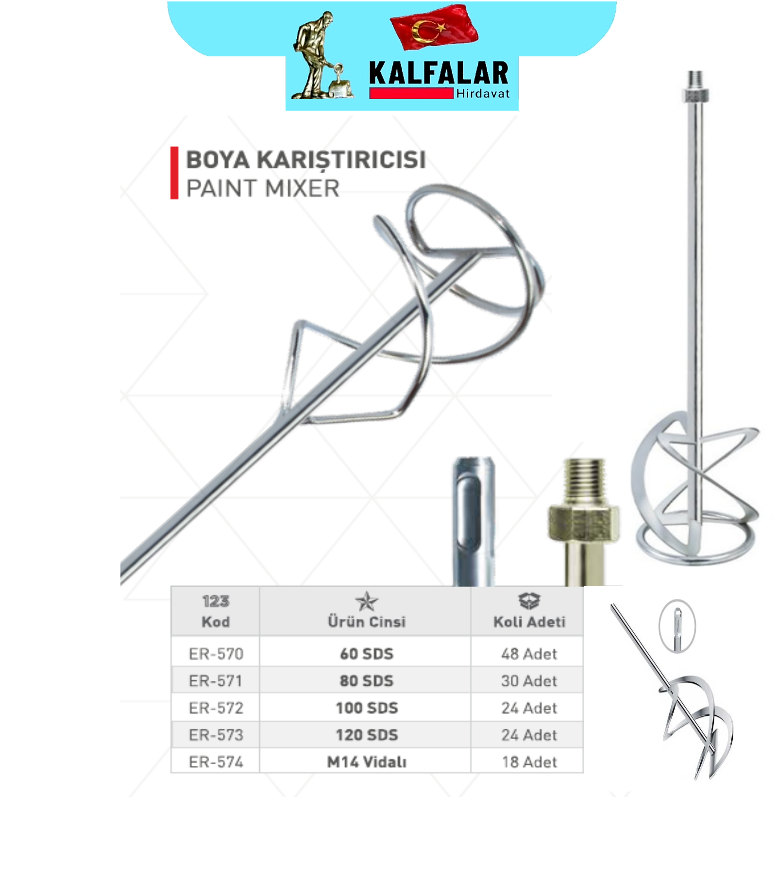 BOYA - ALÇI KARIŞTIRICI  M14 VİDALI 120X600 