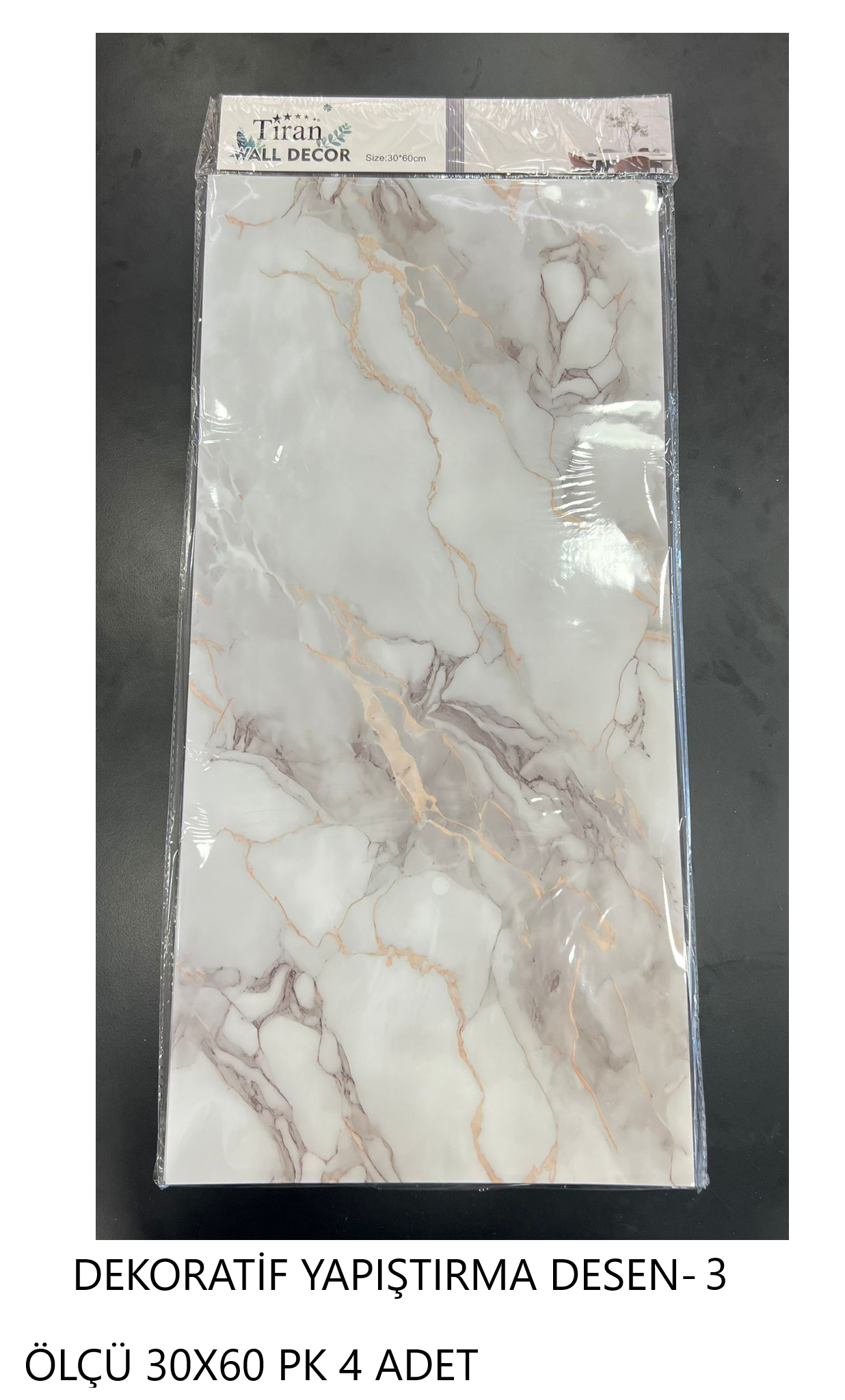DEKORATİF YAPIŞTIRMA KOYU DAMARLI  MERMER DESEN-3 ÖLÇÜ 30X60 PK 4 ADET 