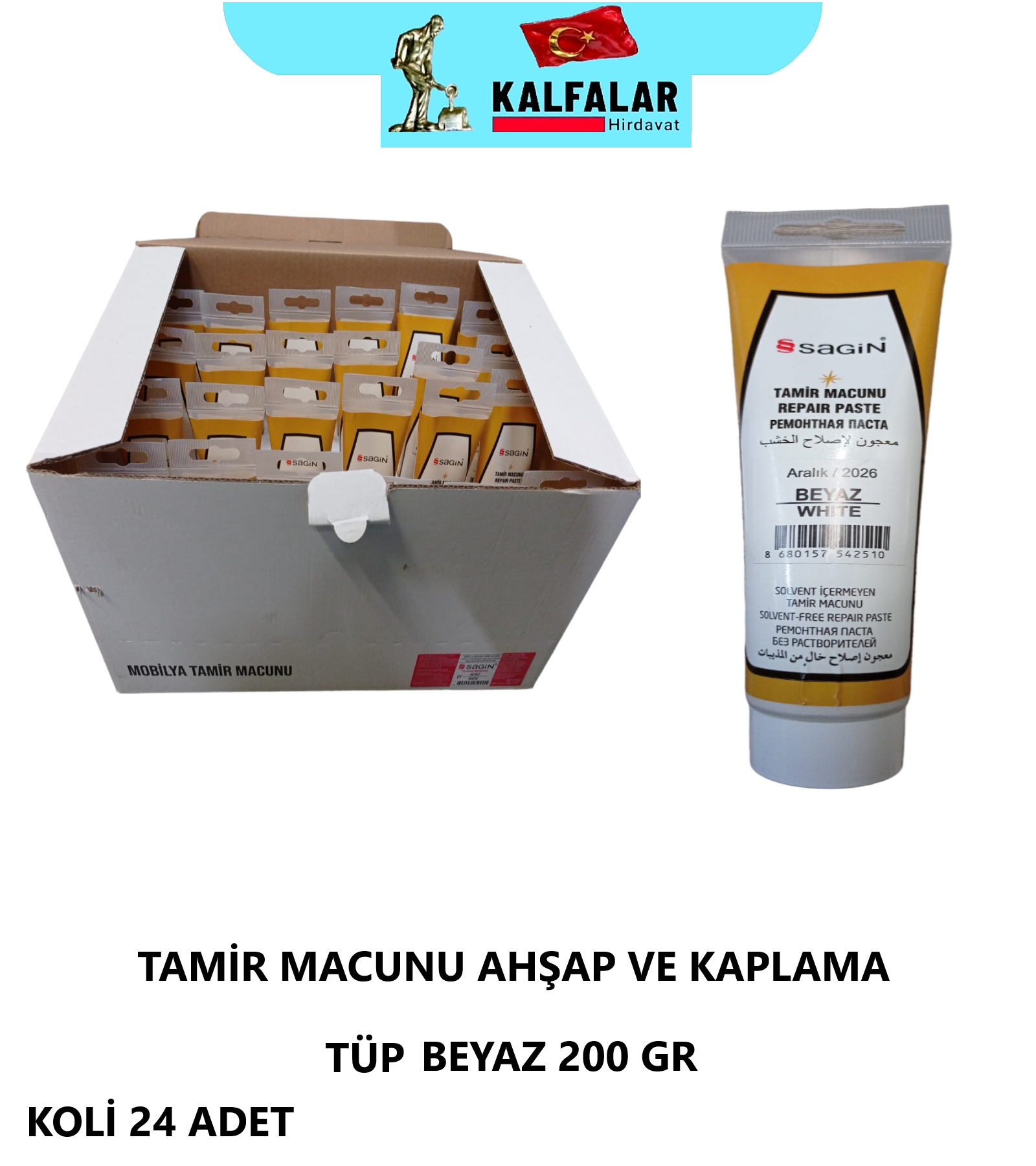 TAMİR MACUNU AHŞAP VE KAPLAMA TÜP BEYAZ 200 GR