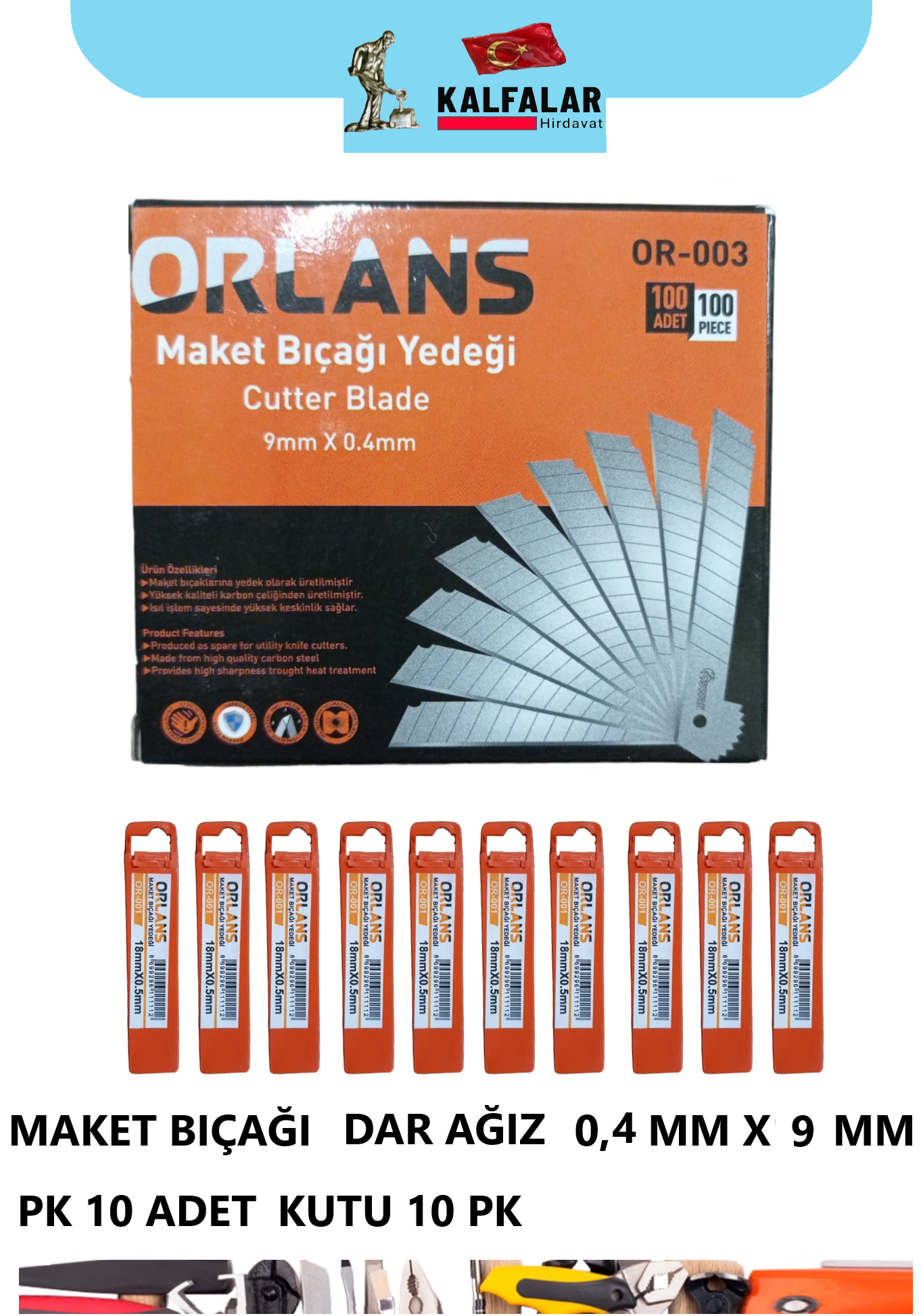 MAKET BIÇAK YEDEK DAR ORLANS 0.4 MM X 9 MM 