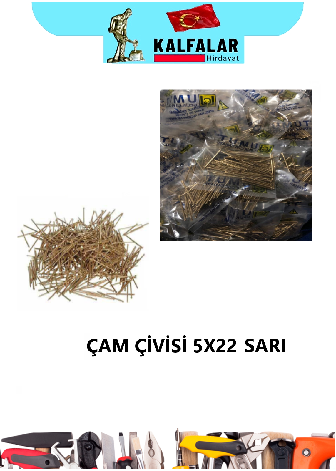 CAM ÇİVİSİ SARI 5X22 SARI PAKET 250 ADET 