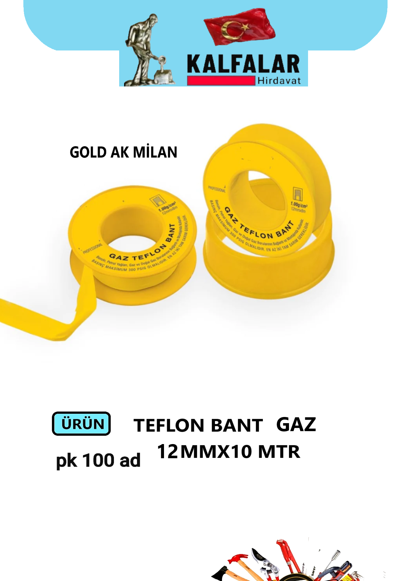TEFLON BANT GAZ GOLD AK MİLAN 12MMX10 METRE 