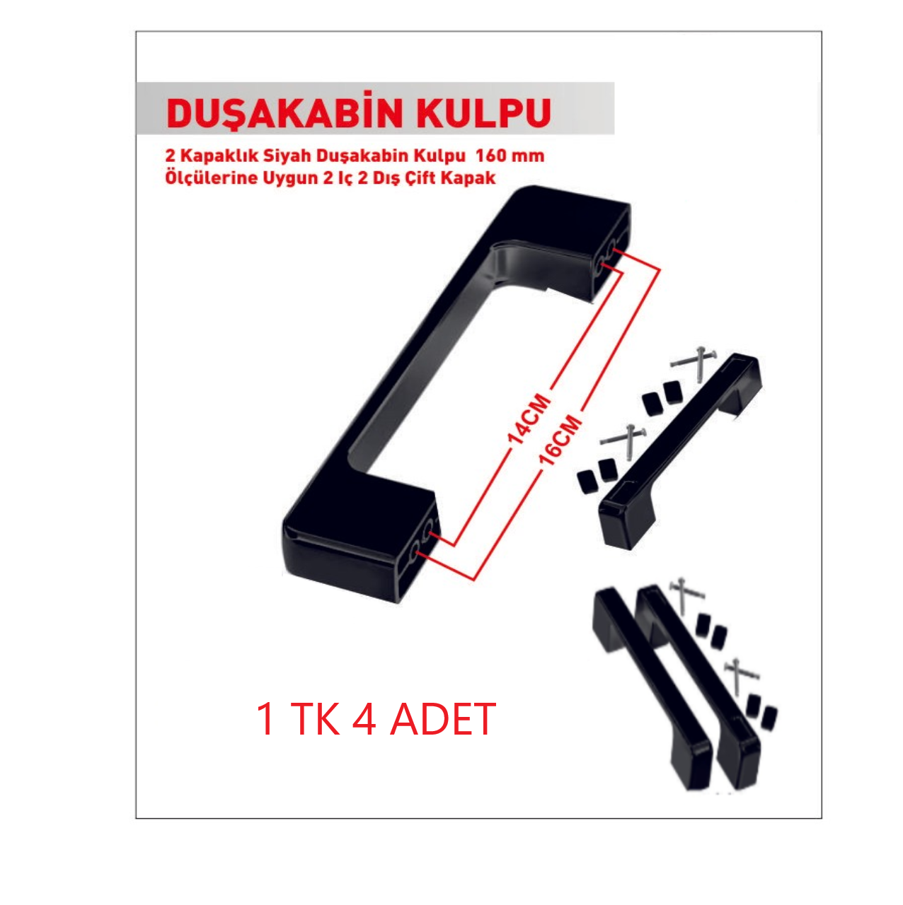 DUŞ KABİN ÇİFT DELİK LÜX SİYAH KARE KULP SİYAH