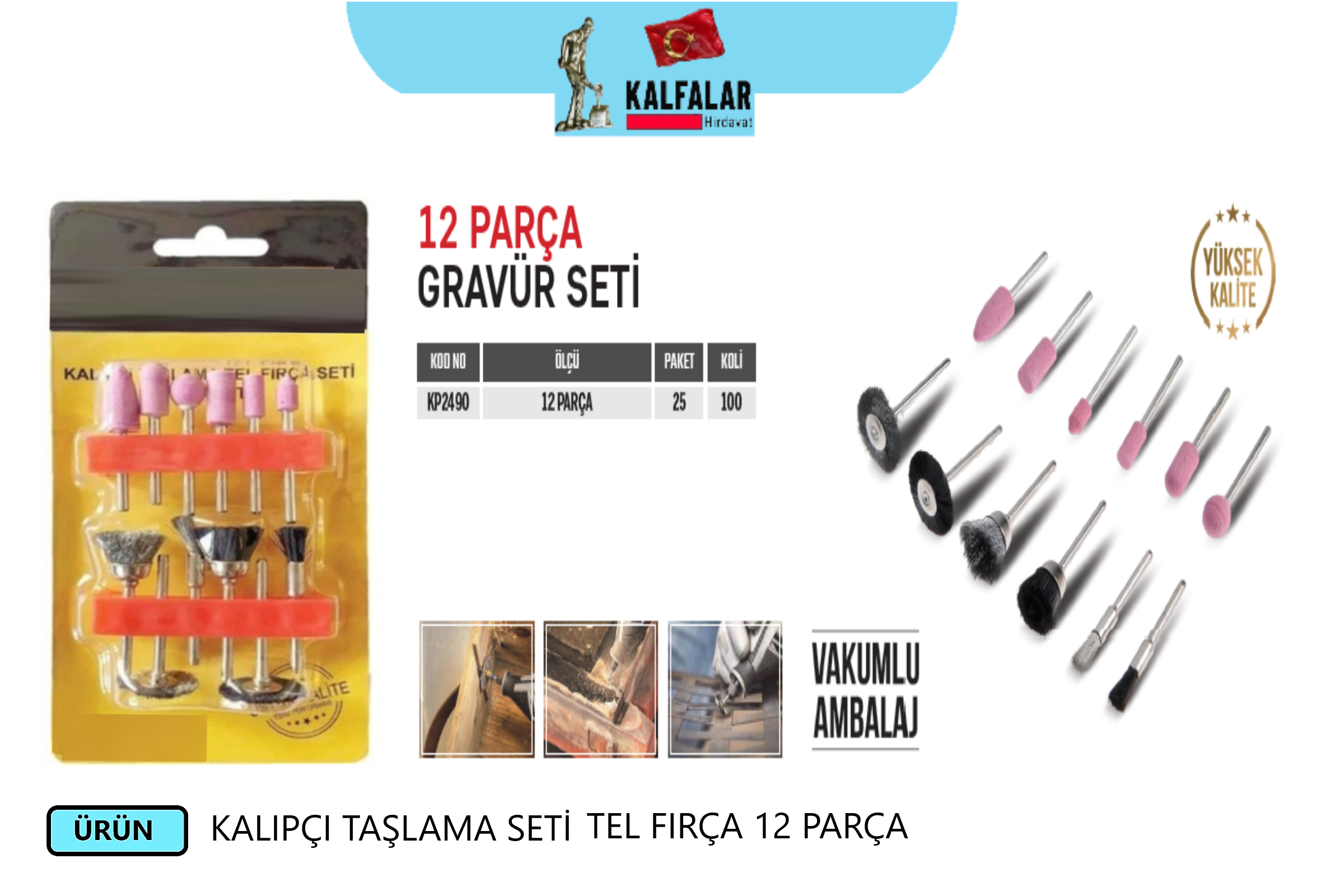 KALIPÇI TAŞLAMA VE GRAVÜR FIRÇA SETİ 12 PARÇA