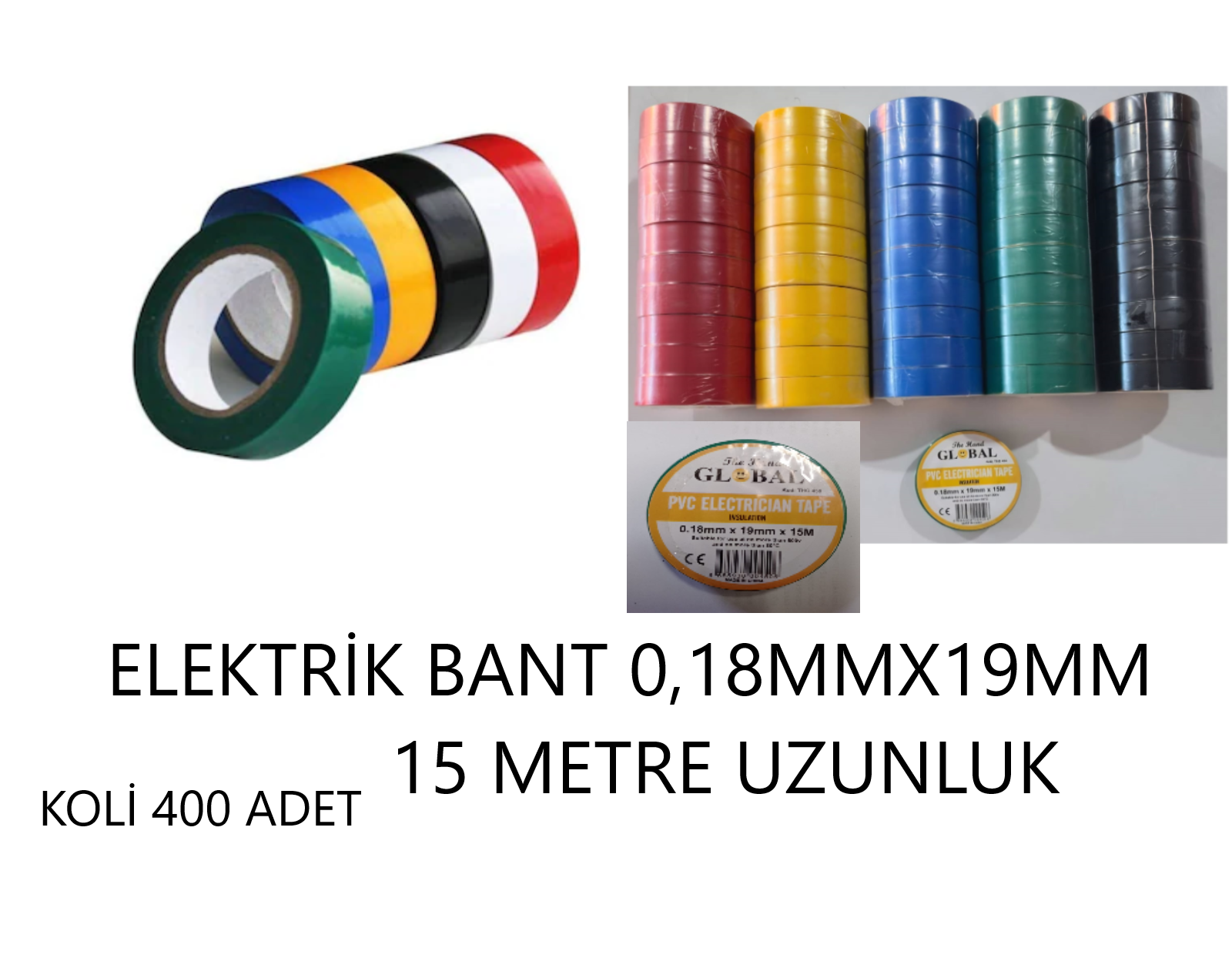 ELEKTRİK BANT GLOBAL 0,18 MM X19 MM 15 METRE PROFOSYENEL