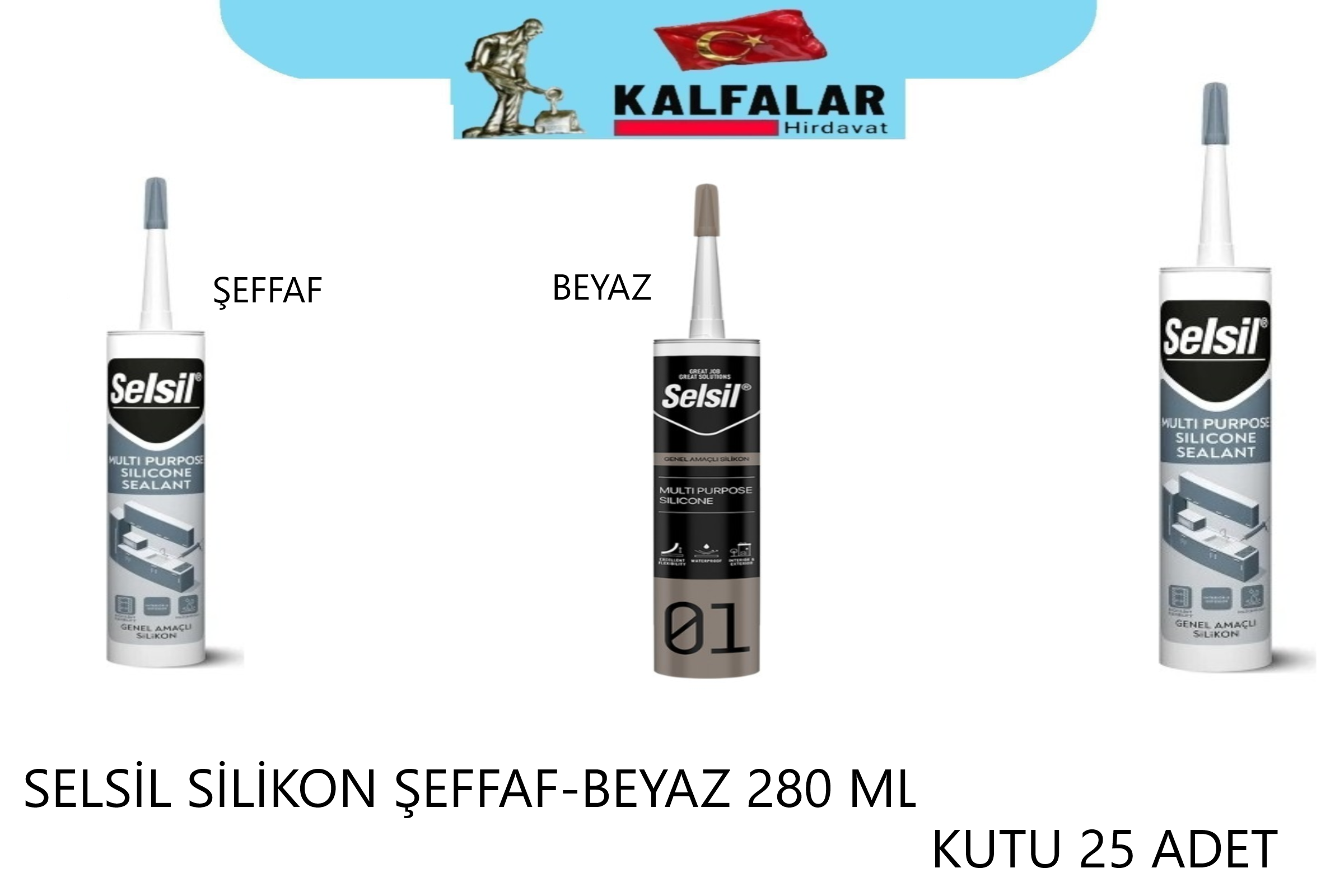 SİLİKON SELSİL ŞEFFAF 280 ML KUTU 25 ADET