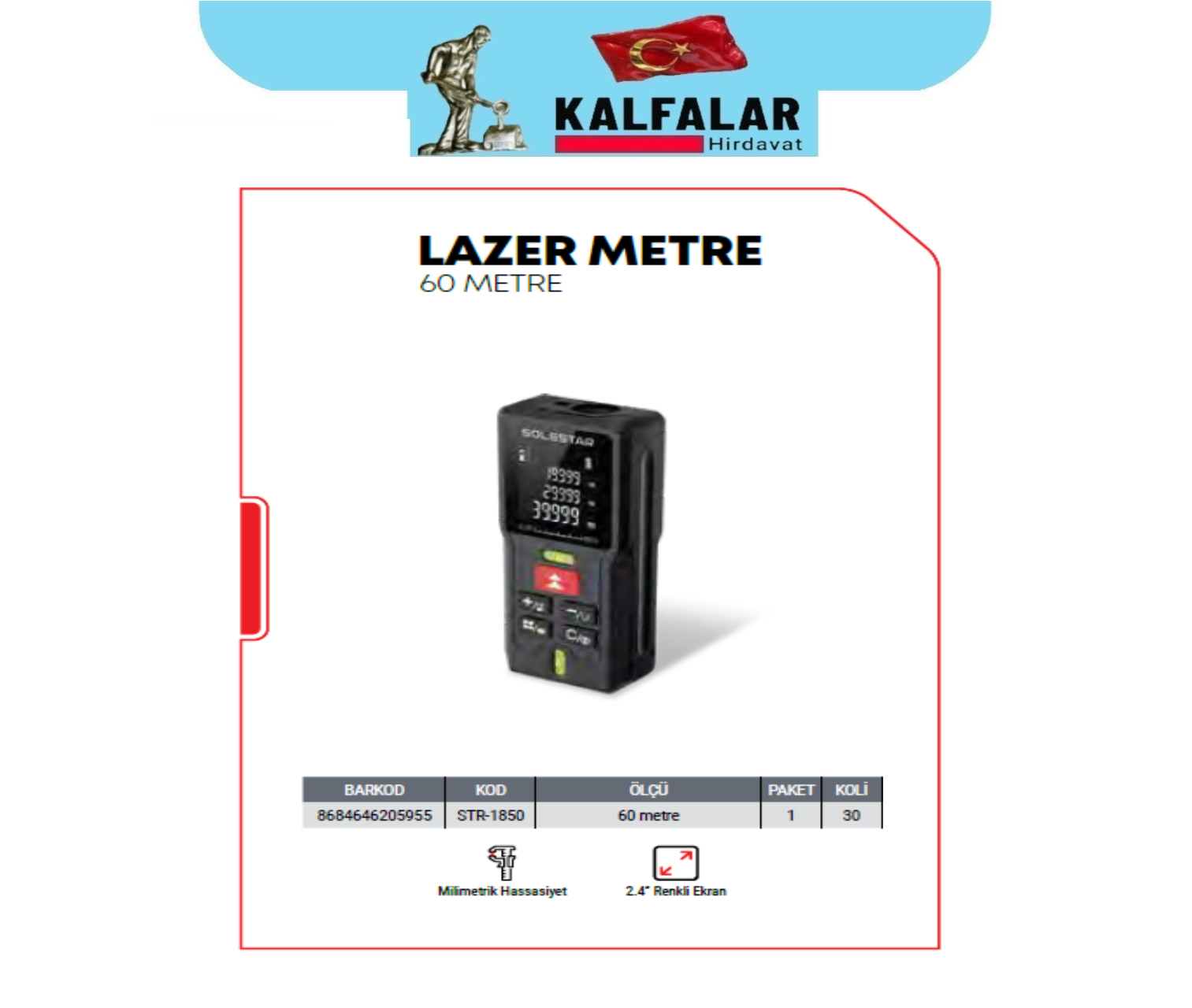 LAZERLİ MESAFE ÖLÇME 60 MTR SOLE