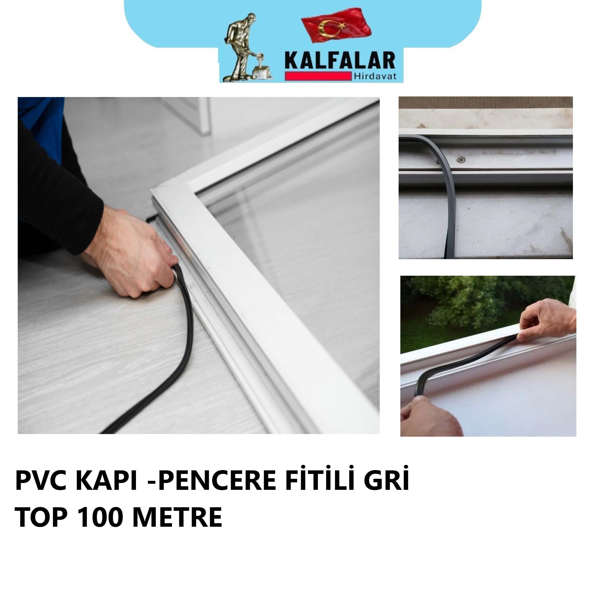 PVC PENCERE-KAPI FİTİL GRİ TOP 100 METRE