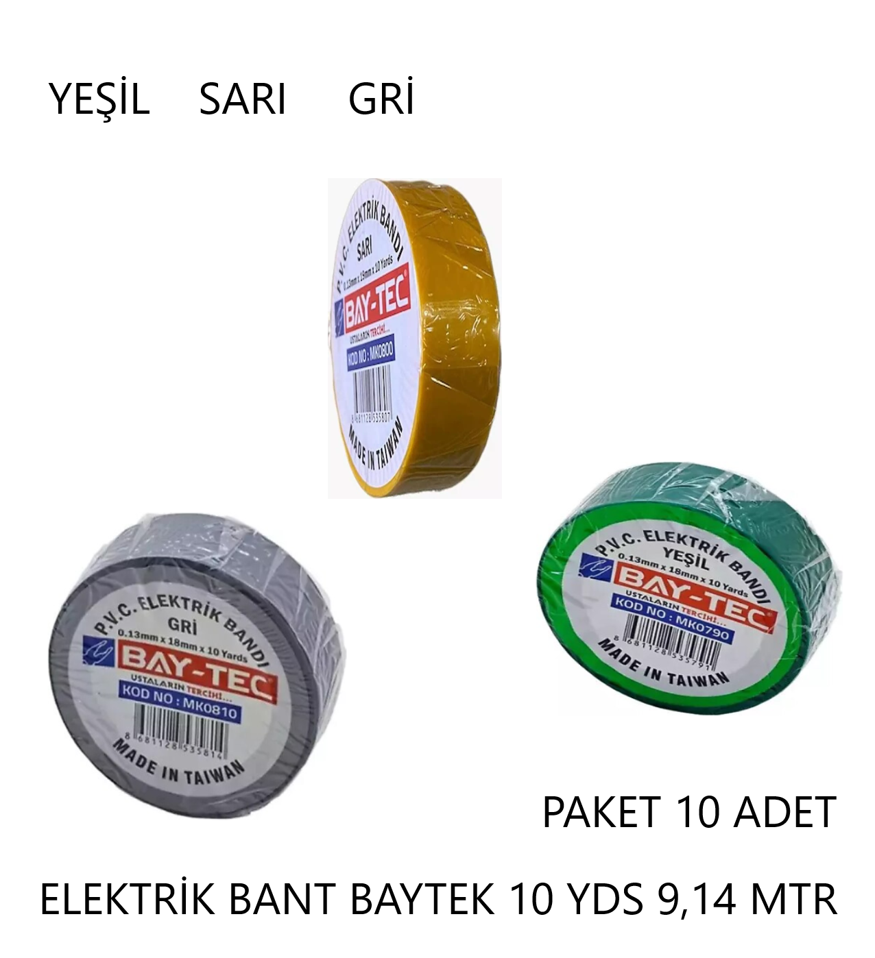 ELEKTRİK BANT BAYTEK 10 YDS 9,14 MTR SARI PK 10 AD