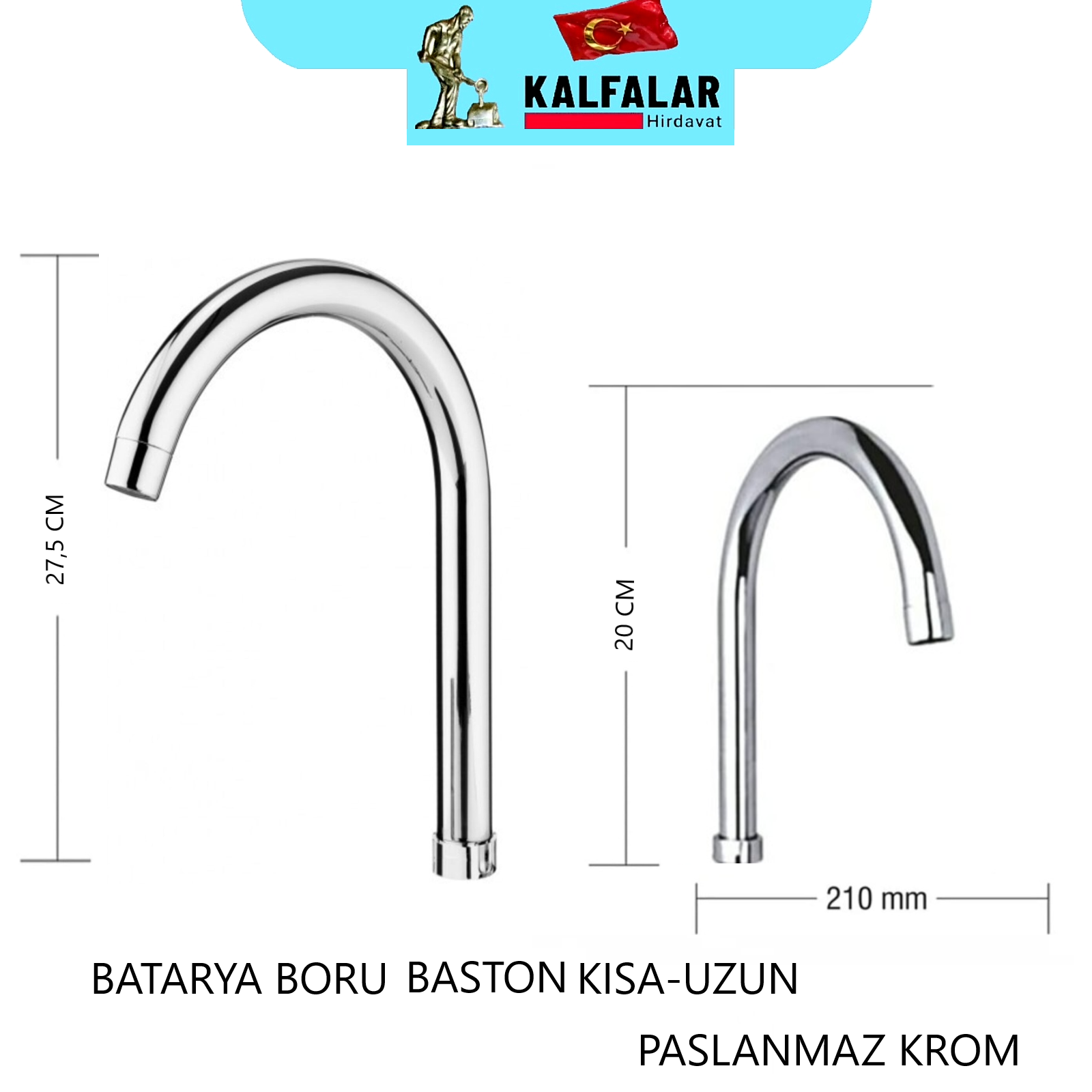 BATARYA BORU BASTON MİX APLİK LAVABO BORU PASLANMAZ KROM KISA