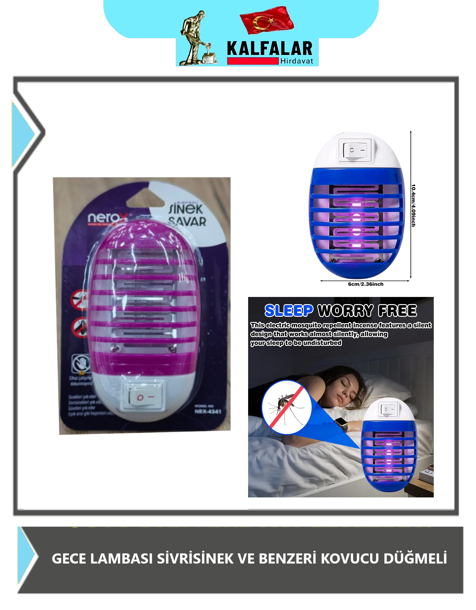 GECE LAMBASI SİVRİSİNEK VE BENZERİ KANATLI HAYVAN KOVUCU DÜĞMELİ