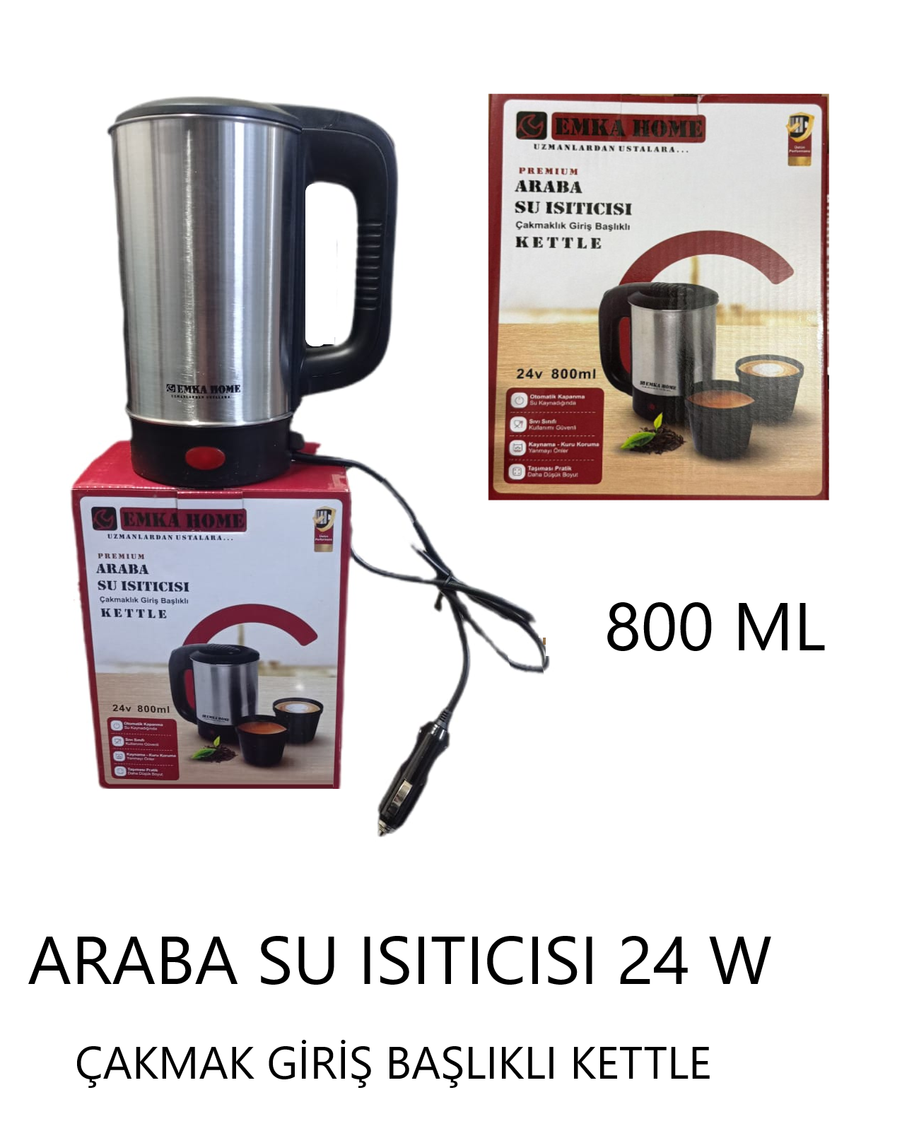 ARABA SU ISITICI KETTLE 24 W 800 ML PASLANMAZ